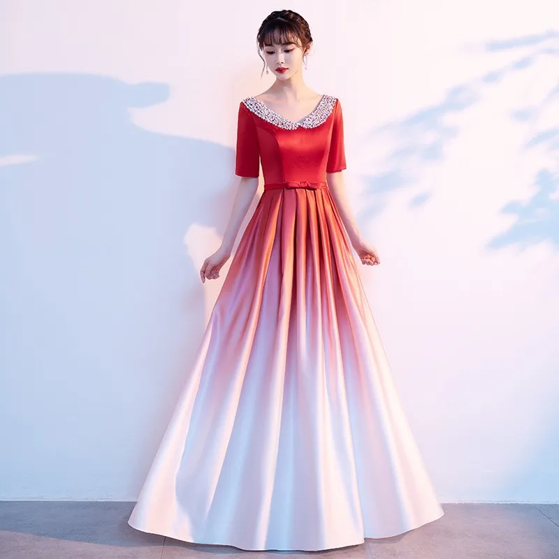 New style grand chorus performance long dress elegant singing red song competition
New style grand chorus performance long dress elegant singing red song competition