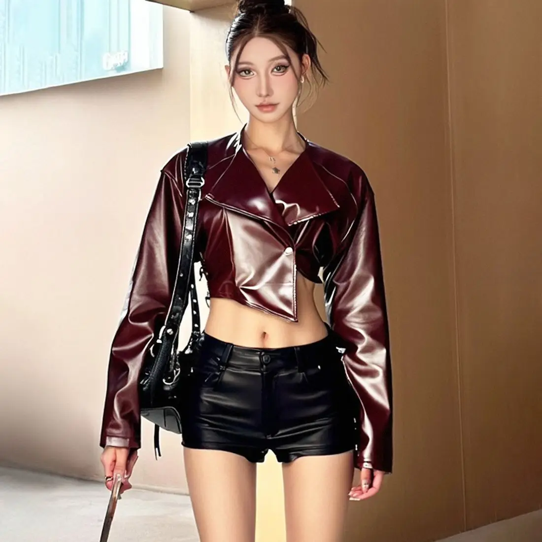Women's Y2K Edgy Cropped Leather Jacket Asymmetric Button Biker Style Cross Front Short Coat Streetwear Motorcycle Jacket
Women's Y2K Edgy Cropped Leather Jacket Asymmetric Button Biker Style Cross Front Short Coat Streetwear Motorcycle Jacket