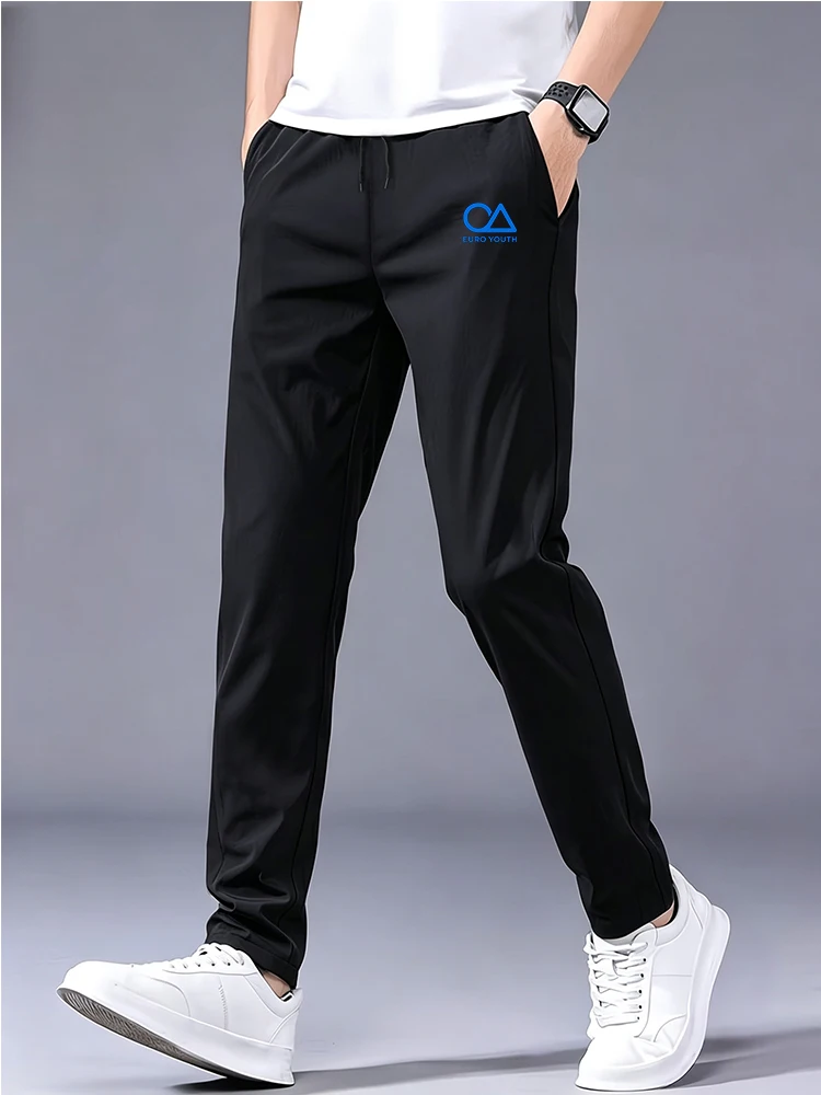 Men Blue Euro Youth Triangle Logo Print Ice Silk Casual Pants Drawstring Elastic Waist Straight Leg Quick Dry Sports Trousers St
Men Blue Euro Youth Triangle Logo Print Ice Silk Casual Pants Drawstring Elastic Waist Straight Leg Quick Dry Sports Trousers St