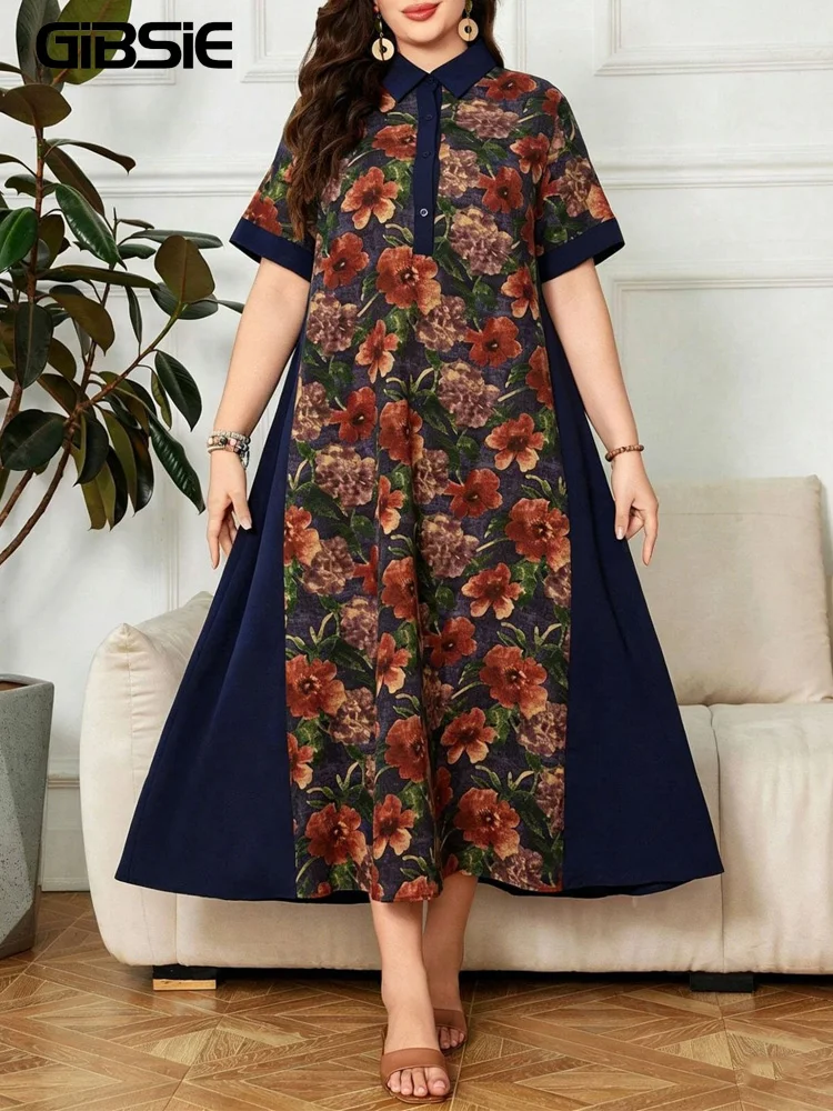 GIBSIE Plus Size Floral Print Vintage Patchwork Shirt Dress Women Summer Short Sleeve Loose A-line Female Casual Long Dresses
GIBSIE Plus Size Floral Print Vintage Patchwork Shirt Dress Women Summer Short Sleeve Loose A-line Female Casual Long Dresses