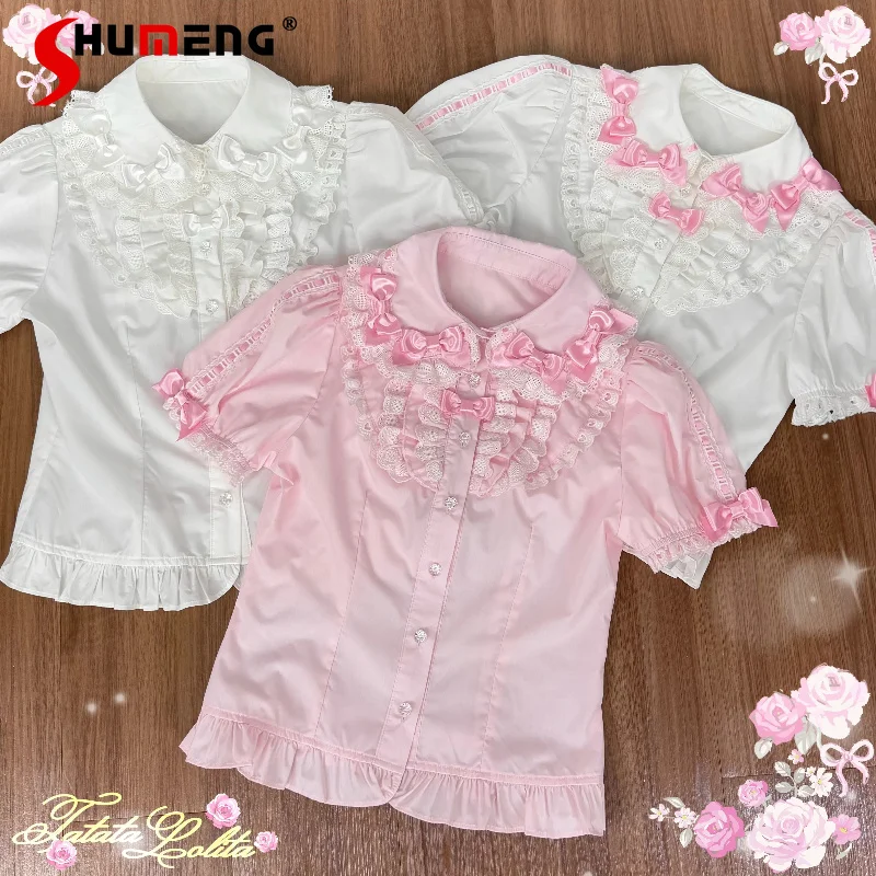 Original Lolita Bow Doll Collar Cotton Shirt Blouses Summer Cute Kawaii Lolita Shirt Japanese Girls Short-sleeved Top for Women
Original Lolita Bow Doll Collar Cotton Shirt Blouses Summer Cute Kawaii Lolita Shirt Japanese Girls Short-sleeved Top for Women