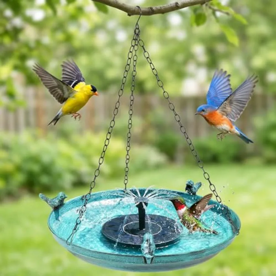 Hanging Bird Bath with Solar Fountain 14.9" Metal Bird Bath for Outdoors Fixed Solar Panel with 4 Nozzles 3 Removable Decorativ
Hanging Bird Bath with Solar Fountain 14.9" Metal Bird Bath for Outdoors Fixed Solar Panel with 4 Nozzles 3 Removable Decorativ