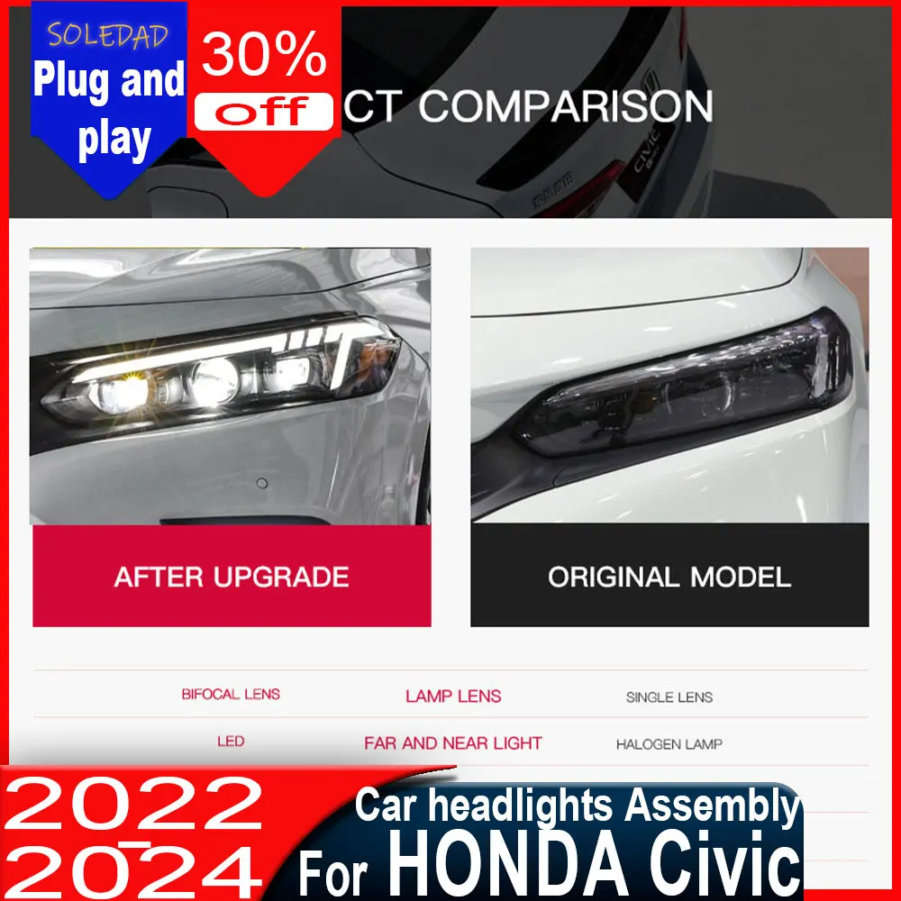 Car Headlights For Honda Civic 2022 2023 2024 2025 Modified LED DRL Sequential Turn Signal Projector LED Headlights Assembly
Car Headlights For Honda Civic 2022 2023 2024 2025 Modified LED DRL Sequential Turn Signal Projector LED Headlights Assembly