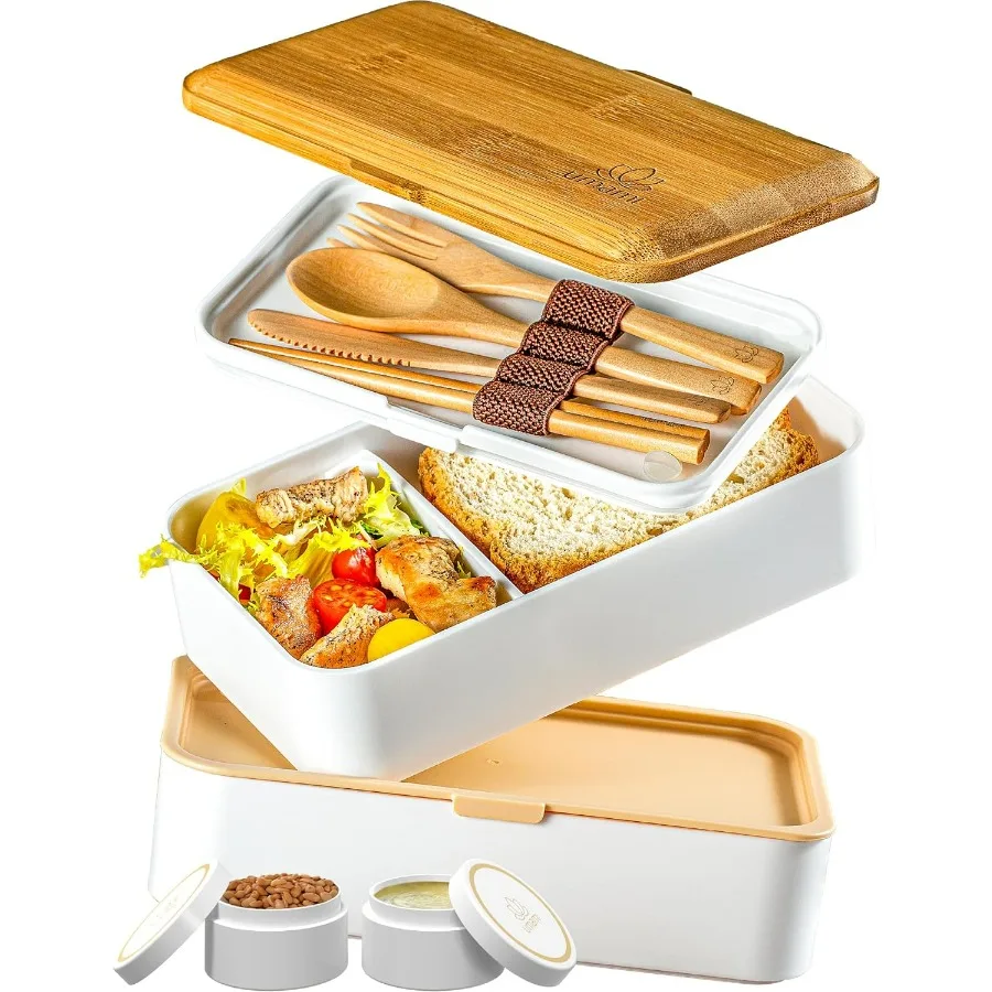 Bento Box Adult AllIn1 with 4 Utensils 2 Sauce Jars 2 Dividers 100 Leakproof Microwave Dishwasher Safe Stackable Lunch Containe 
Bento Box Adult AllIn1 with 4 Utensils 2 Sauce Jars 2 Dividers 100 Leakproof Microwave Dishwasher Safe Stackable Lunch Containe