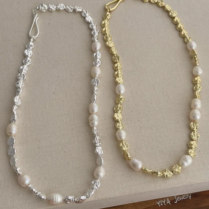 Minar Textured Natural Freshwater Pearl Irregular Metallic Beads Beaded Necklace for Women Real Gold Silver Plated Chain Chokers
Minar Textured Natural Freshwater Pearl Irregular Metallic Beads Beaded Necklace for Women Real Gold Silver Plated Chain Chokers