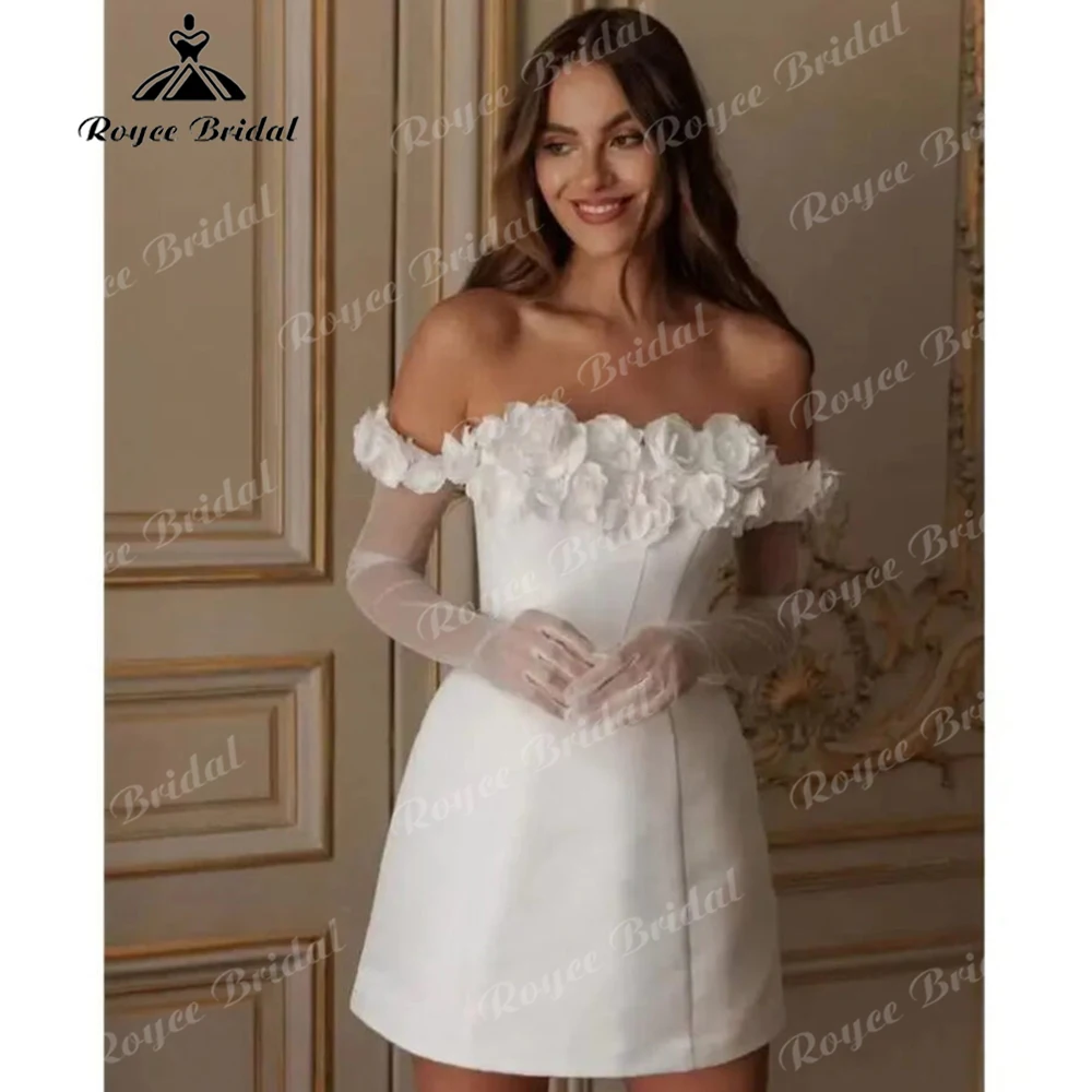 Off-the-Shoulder 3D Floral Mini Wedding Dress with Sheer Tulle Gloves Corset Back Crepe Bridal Reception Dress Customized
Off-the-Shoulder 3D Floral Mini Wedding Dress with Sheer Tulle Gloves Corset Back Crepe Bridal Reception Dress Customized