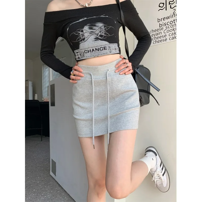 Sports Style Grey Half Skirts for Women Summer High Waist Hip A-line Drawstring Short Skirt Spice Girls Slim Casual Mini Skirt
Sports Style Grey Half Skirts for Women Summer High Waist Hip A-line Drawstring Short Skirt Spice Girls Slim Casual Mini Skirt
