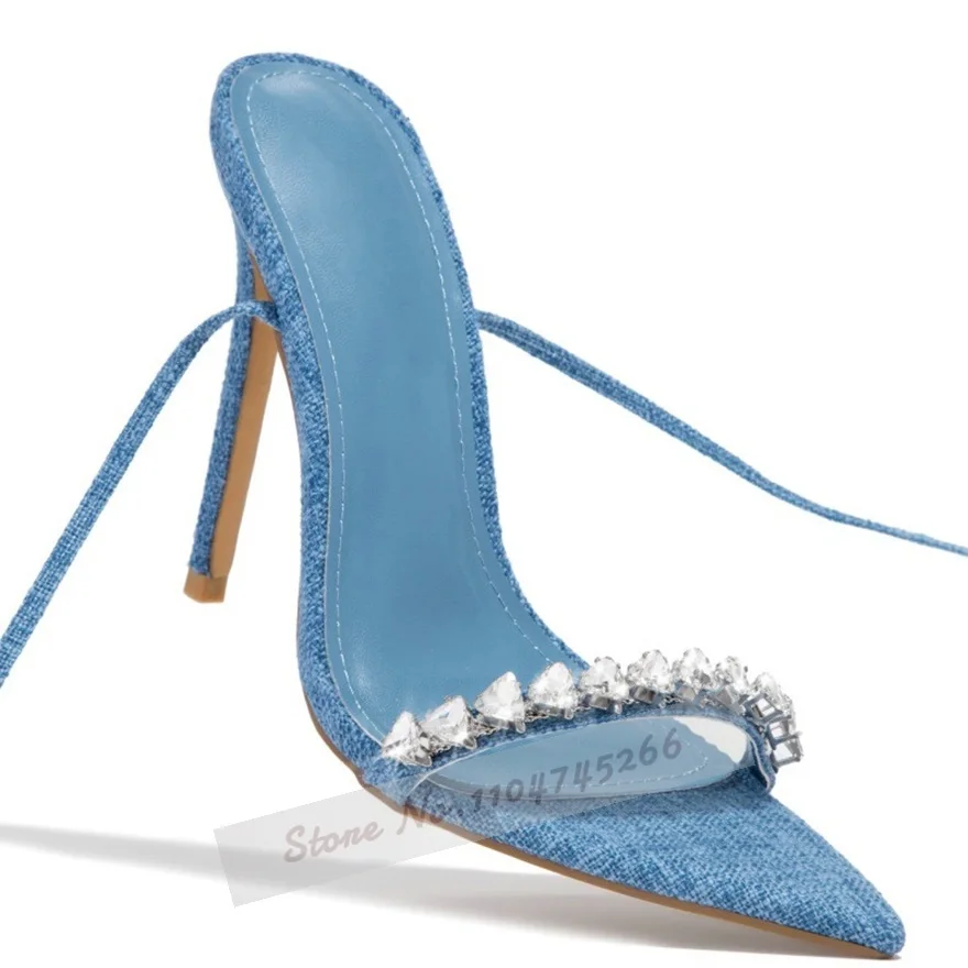 Women Blue Denim Bling Bling Crystal Sandals Pointed Toe Lace-Up Stiletto Heel Summer Dress Shoes Glitter Gem Jewelry Heels
Women Blue Denim Bling Bling Crystal Sandals Pointed Toe Lace-Up Stiletto Heel Summer Dress Shoes Glitter Gem Jewelry Heels
