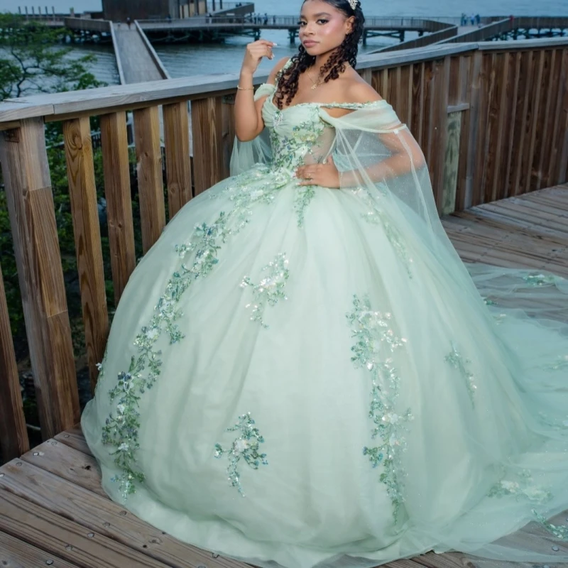 Mint Green Shiny Quinceanera Dresses Ball Gown Off The Shoulder Applique Lace Beading Crystal Tull Corset Party Sweet 16 Dress
Mint Green Shiny Quinceanera Dresses Ball Gown Off The Shoulder Applique Lace Beading Crystal Tull Corset Party Sweet 16 Dress