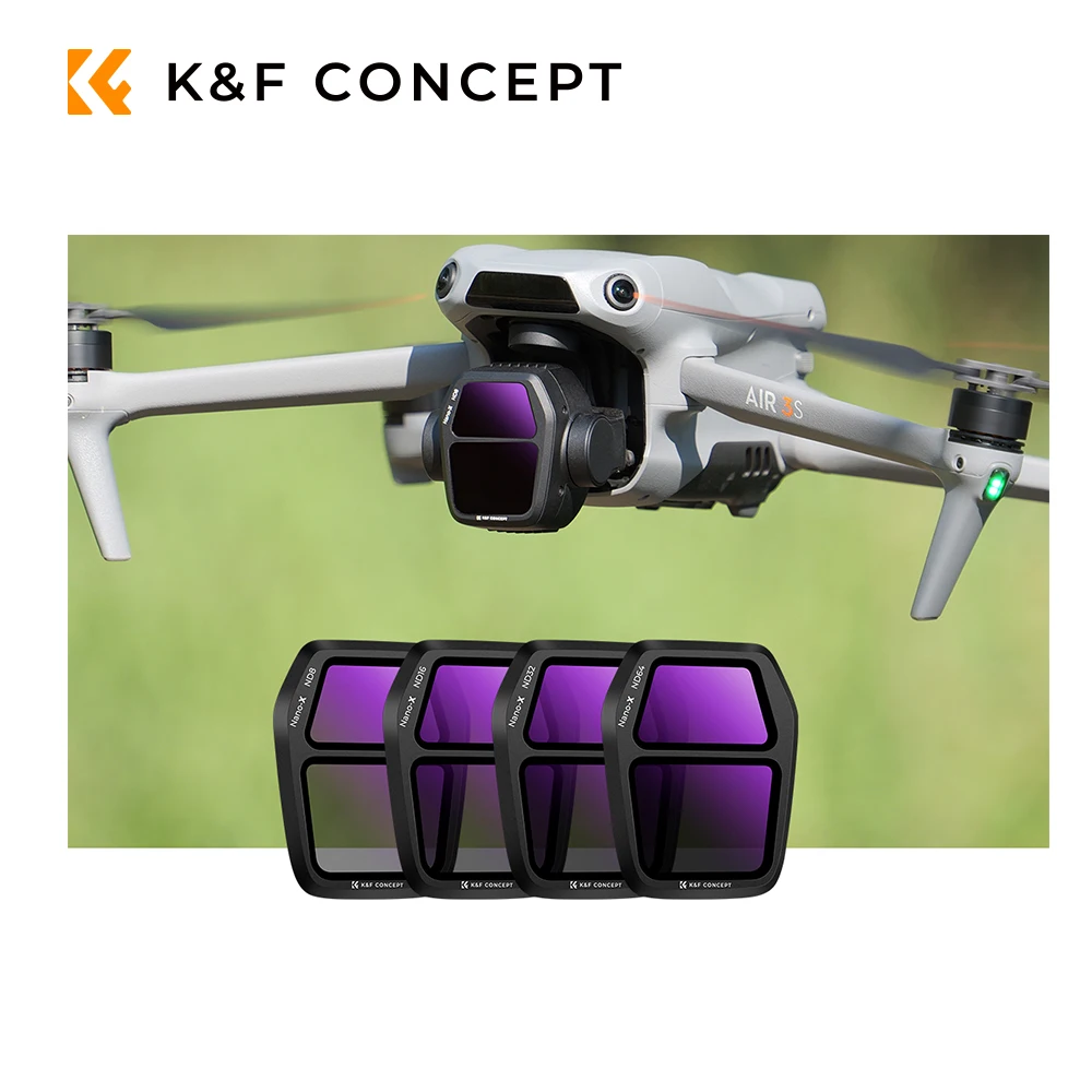 Комплект фильтров K&F CONCEPT ND для DJI Air 3S, включает в себя фильтр нейтральной плотности ND8 ND16 ND32 ND64, водяной и пыленепроницаемый фильтр 8K HD.
Комплект фильтров K&F CONCEPT ND для DJI Air 3S, включает в себя фильтр нейтральной плотности ND8 ND16 ND32 ND64, водяной и пыленепроницаемый фильтр 8K HD.