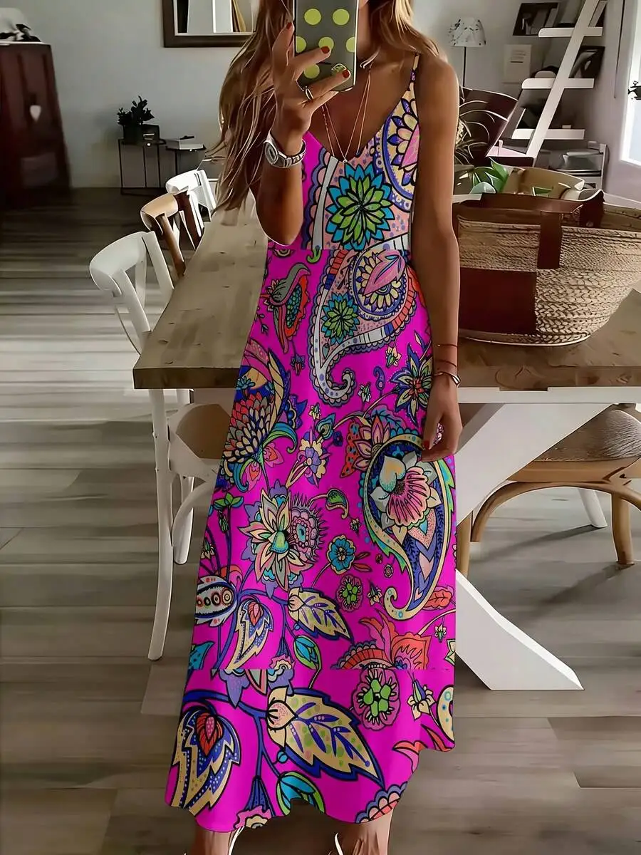 Pink Floral Paisley Print Sleeveless Boho Maxi Dress For Women Summer Vacation Beach Party Casual
Pink Floral Paisley Print Sleeveless Boho Maxi Dress For Women Summer Vacation Beach Party Casual