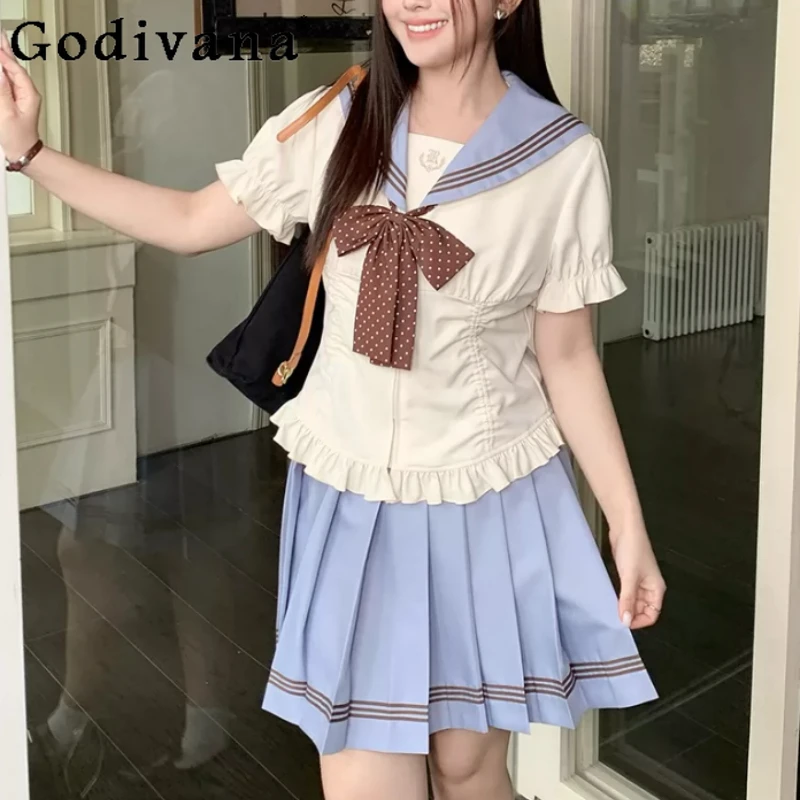 Summer Plus Size Sweet College High Waist A-line Pleated Skirt Fashion Girl Versatile Ruffles Japanese Short Sleeve Shirt Sets
Summer Plus Size Sweet College High Waist A-line Pleated Skirt Fashion Girl Versatile Ruffles Japanese Short Sleeve Shirt Sets