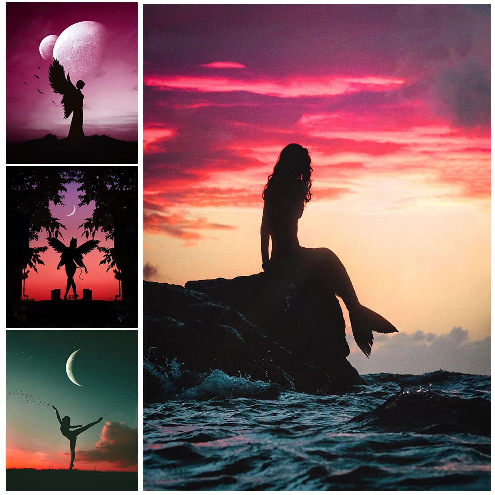 Mermaids, Angels, Demons ,Surreal Fantasy Wall Art Canvas Painting, Sunset And Mythical Creatures, Gothic Art Poster Print Decor
Mermaids, Angels, Demons ,Surreal Fantasy Wall Art Canvas Painting, Sunset And Mythical Creatures, Gothic Art Poster Print Decor