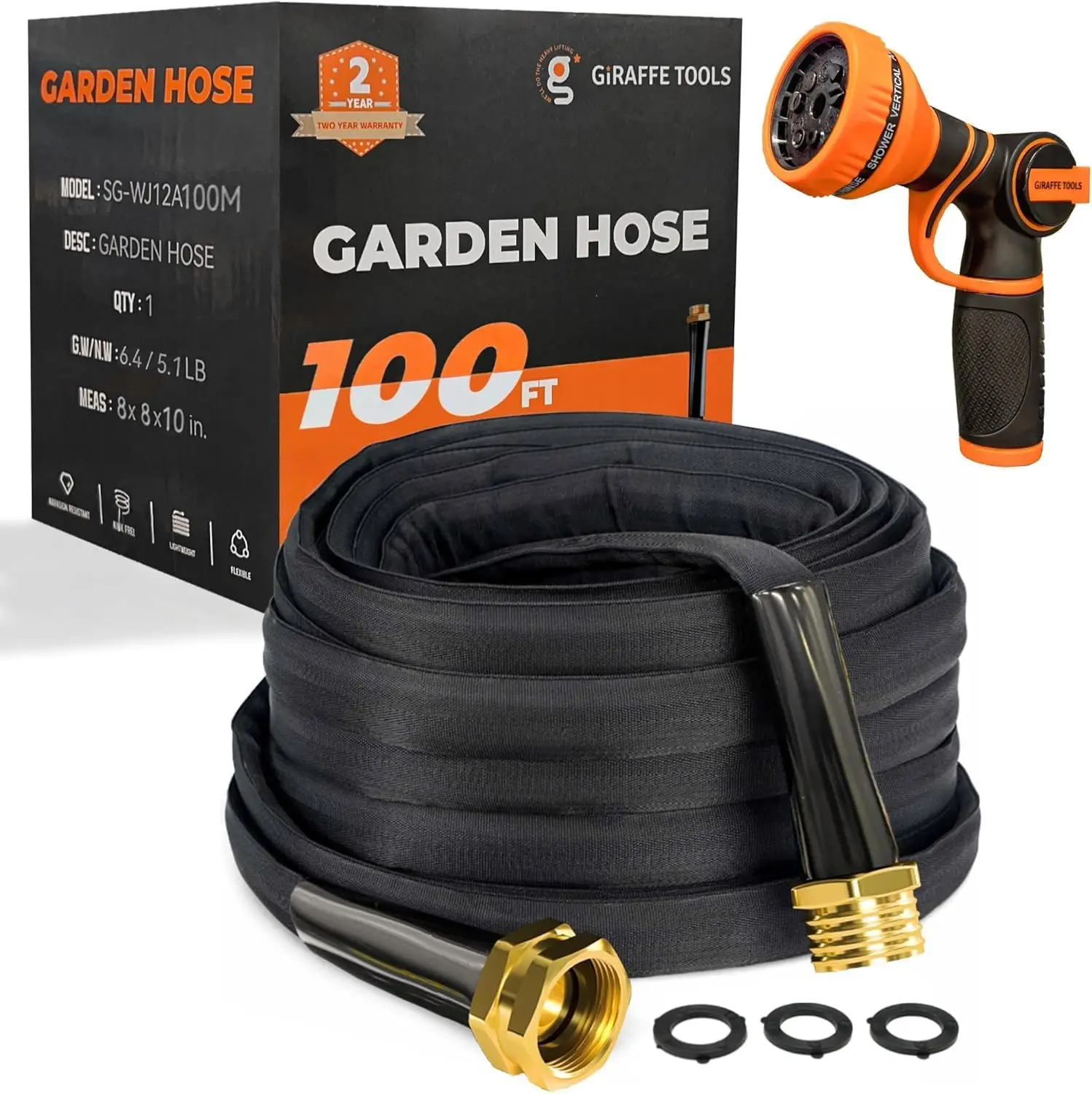 100FT Lightweight Lay Flat Garden Hose, Kink-Free Flexible with 9 Spray Nozzle (Black)
100FT Lightweight Lay Flat Garden Hose, Kink-Free Flexible with 9 Spray Nozzle (Black)