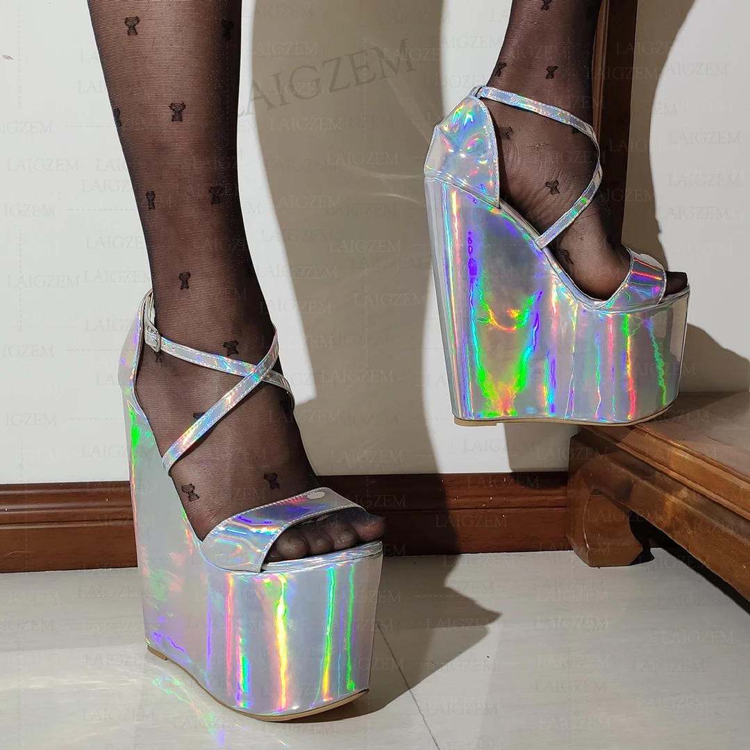 BERZIMER Women Sandals Platform Wedges Holographic 20CM Party Ladies Cross Strap Party Club Shoes Woman Plus Size 38 41 44 46 47
BERZIMER Women Sandals Platform Wedges Holographic 20CM Party Ladies Cross Strap Party Club Shoes Woman Plus Size 38 41 44 46 47