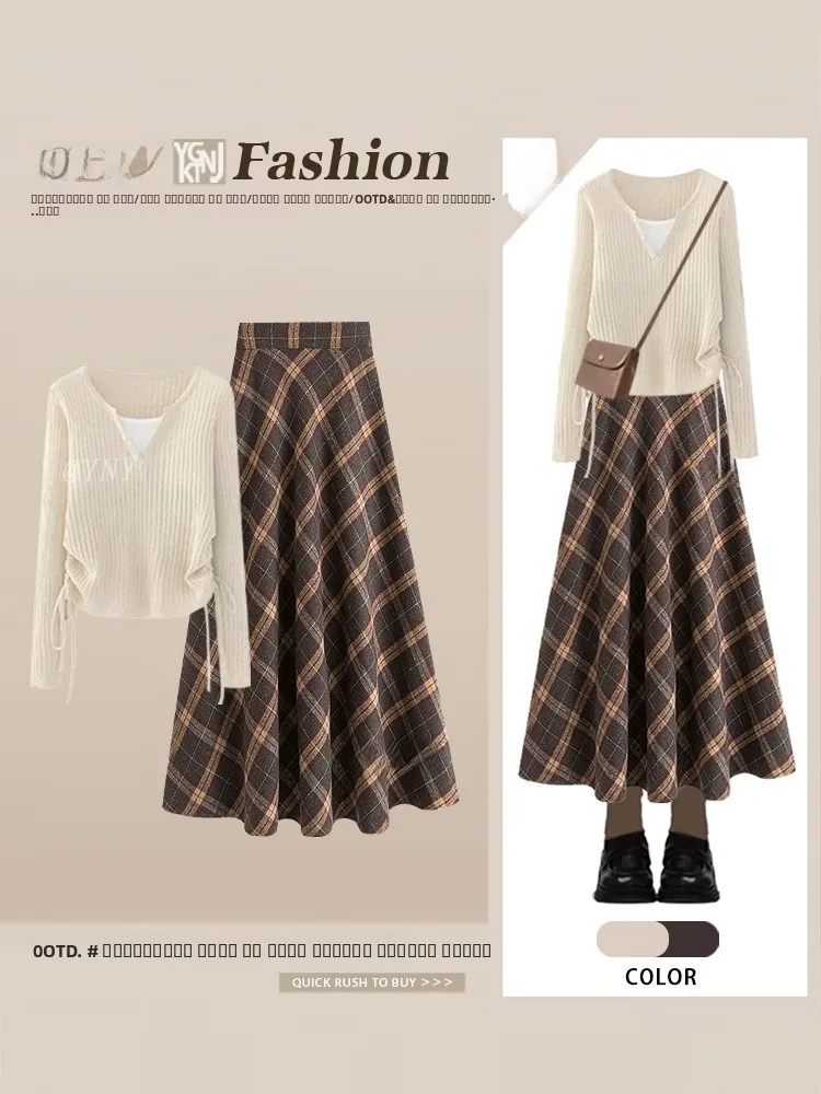 Вязаная клетчатая юбка в стиле ретро с высокой талией, облегающий корейский комплект, осенне-зимний модный комплект, повседневная одежда, женский ансамбль
Вязаная клетчатая юбка в стиле ретро с высокой талией, облегающий корейский комплект, осенне-зимний модный комплект, повседневная одежда, женский ансамбль