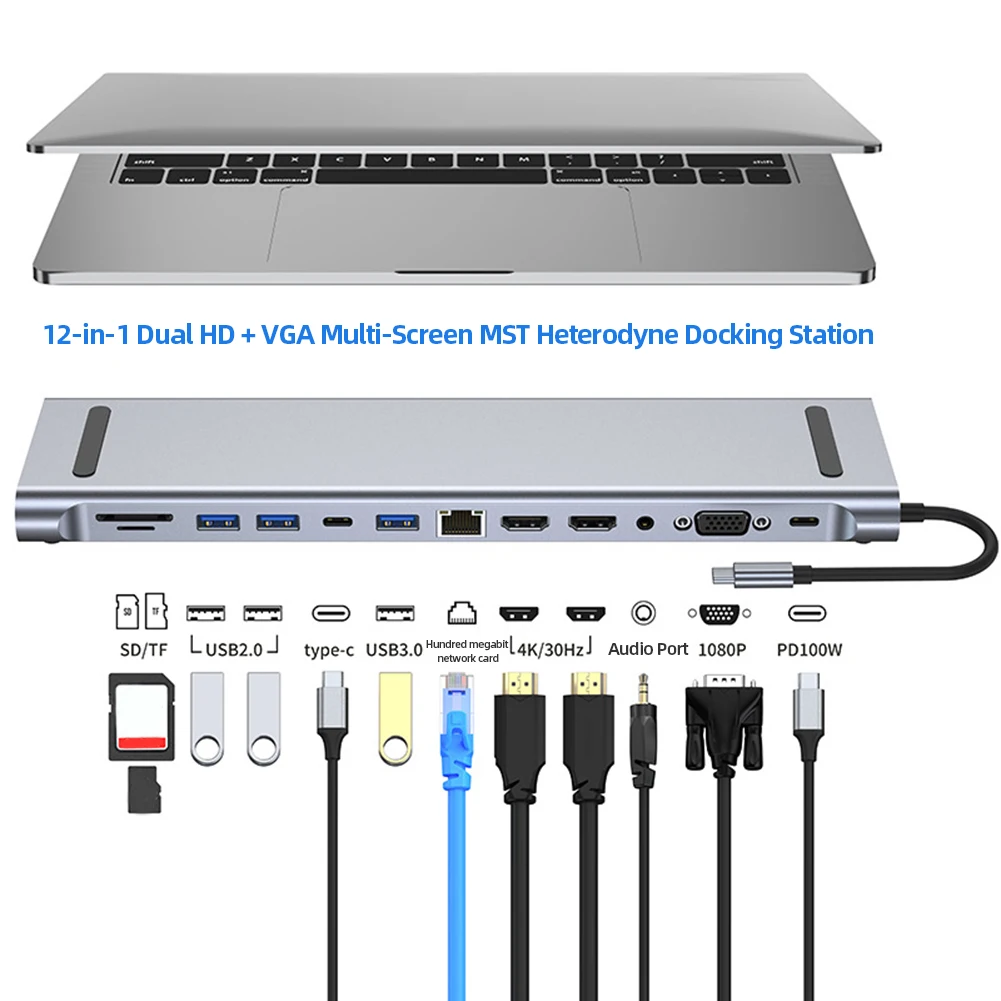7/11/12 In 1 USB C HUB 4K@30Hz Multi-Port Laptop Docking Station Type C to HDMI-compatible USB 3.0 Adapter for MacBook Pro Air
7/11/12 In 1 USB C HUB 4K@30Hz Multi-Port Laptop Docking Station Type C to HDMI-compatible USB 3.0 Adapter for MacBook Pro Air
