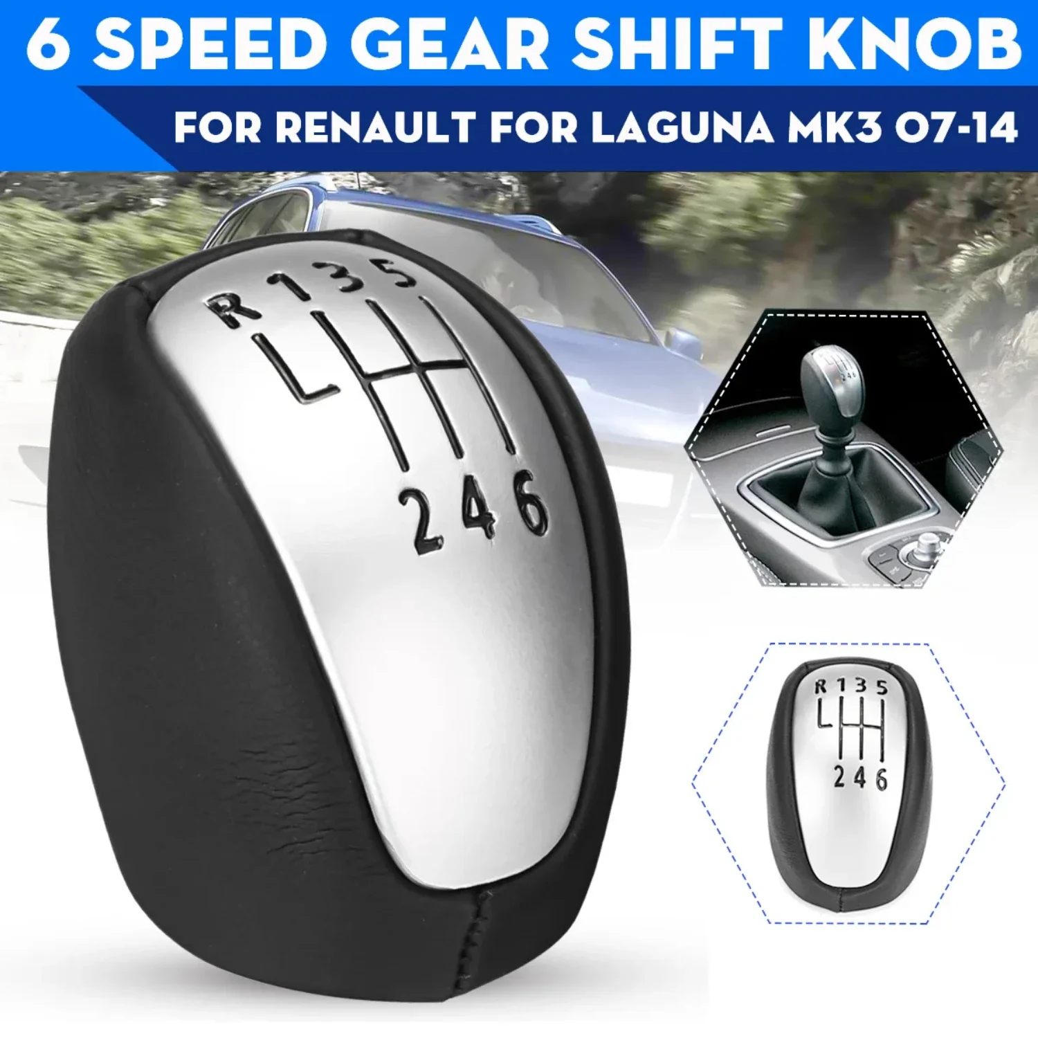 6-Speed Car Gear Shift Knob PU Leather Lever Shifter Hand Ball /Laguna Mk3 2007-2014
6-Speed Car Gear Shift Knob PU Leather Lever Shifter Hand Ball /Laguna Mk3 2007-2014