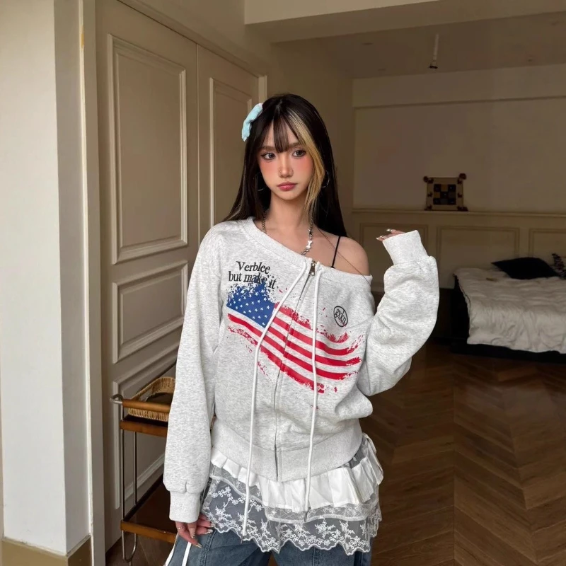 2025 American Vintage Distressed Letter Print Zipper Cardigan Women's Autumn Trendy Off Shoulder Sweatshirt Casual Outerwear Top
2025 American Vintage Distressed Letter Print Zipper Cardigan Women's Autumn Trendy Off Shoulder Sweatshirt Casual Outerwear Top