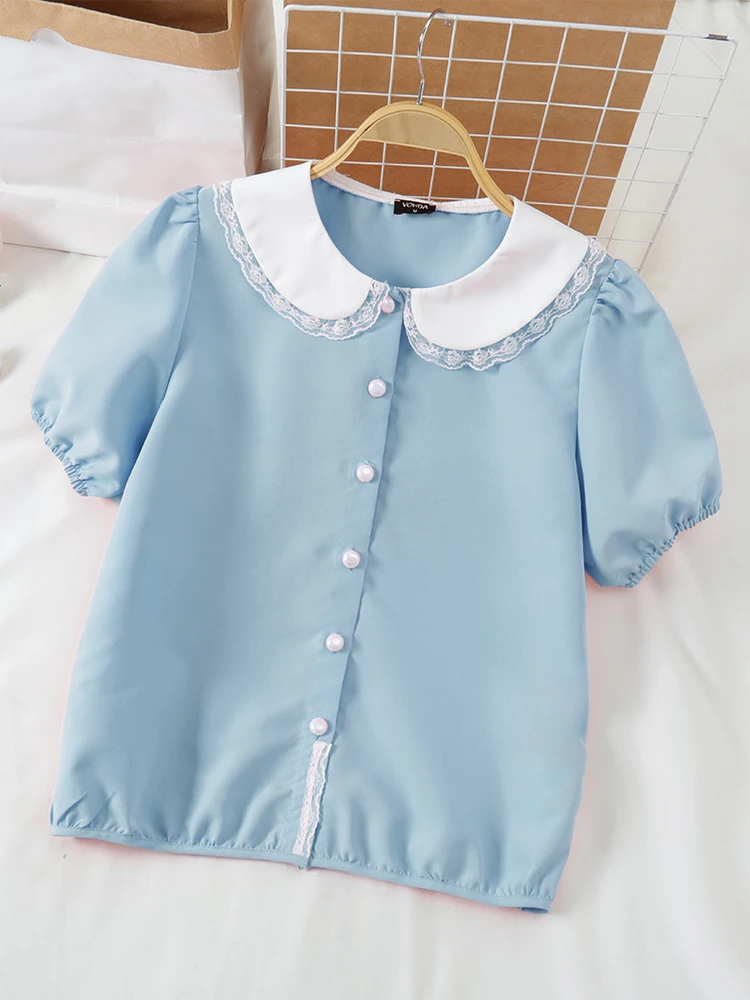 Lace Patchwork Women Blouse Solid Color Female Tops 2025 VONDA Casual Puff Short Sleeve Tunic Lapel Neck Blusas Oversized
Lace Patchwork Women Blouse Solid Color Female Tops 2025 VONDA Casual Puff Short Sleeve Tunic Lapel Neck Blusas Oversized