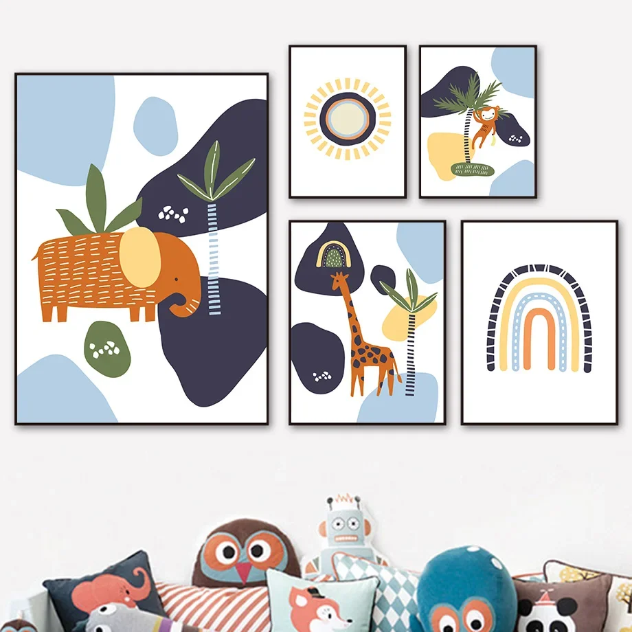 Elephant Giraffe Monkey Rainbow Jungle Animal Nursery Print Nordic Poster Wall Art Canvas Painting Pictures Baby Kids Room Decor
Elephant Giraffe Monkey Rainbow Jungle Animal Nursery Print Nordic Poster Wall Art Canvas Painting Pictures Baby Kids Room Decor