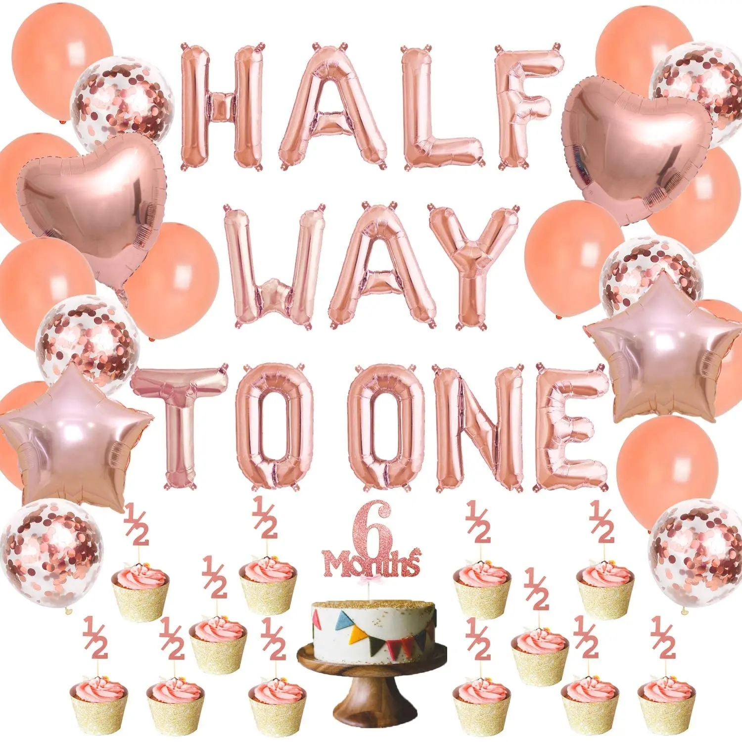 Half Year Old Birthday Party Decorations for Girl 6 Months Birthday Rose Gold Half Way To One Balloon Banner 1/2 Cake Toppers
Half Year Old Birthday Party Decorations for Girl 6 Months Birthday Rose Gold Half Way To One Balloon Banner 1/2 Cake Toppers