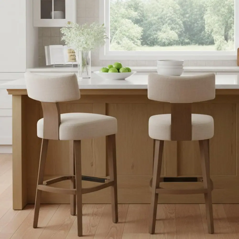30" Counter Height Bar Stool Set Upholstered Back Linen Kitchen Island Chair Beige, Customized
30" Counter Height Bar Stool Set Upholstered Back Linen Kitchen Island Chair Beige, Customized