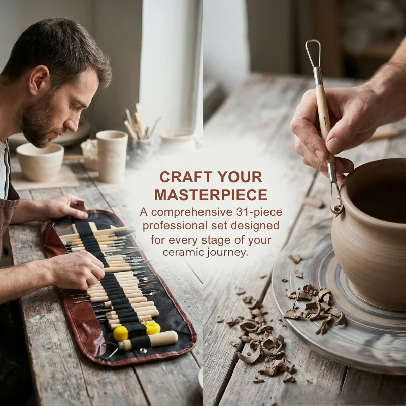 31Pcs Clay Sculpting Tools Set, Professional Pottery Carving Kit with Roll-Up Storage Bag, Stainless Steel & Wood Handle for Beg
31Pcs Clay Sculpting Tools Set, Professional Pottery Carving Kit with Roll-Up Storage Bag, Stainless Steel & Wood Handle for Beg