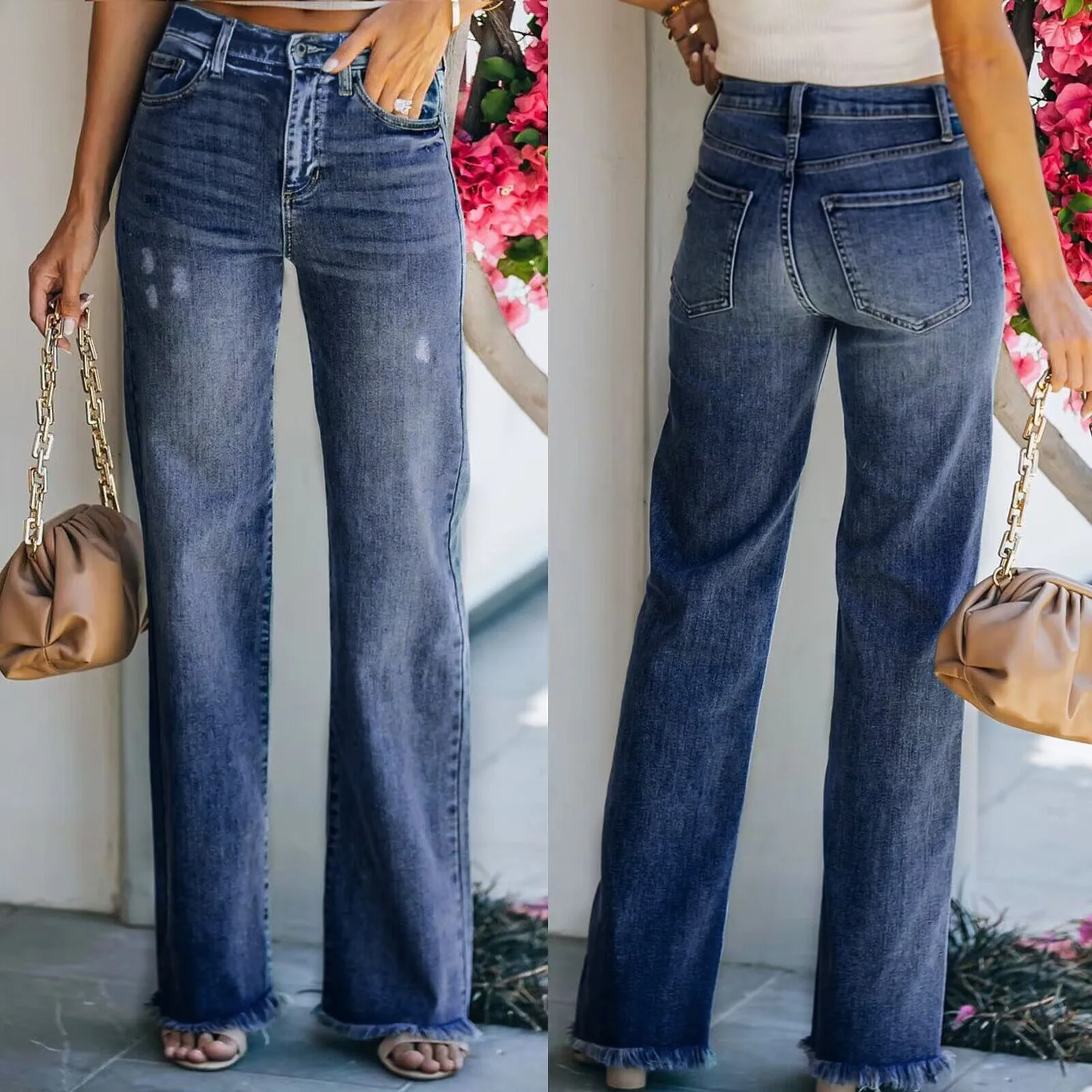 Denim Mid Waist Jeans Distressed Women Straight Pants Tassel Pockets Loose Washing Zipper Solid Ankle Length High Street
Denim Mid Waist Jeans Distressed Women Straight Pants Tassel Pockets Loose Washing Zipper Solid Ankle Length High Street