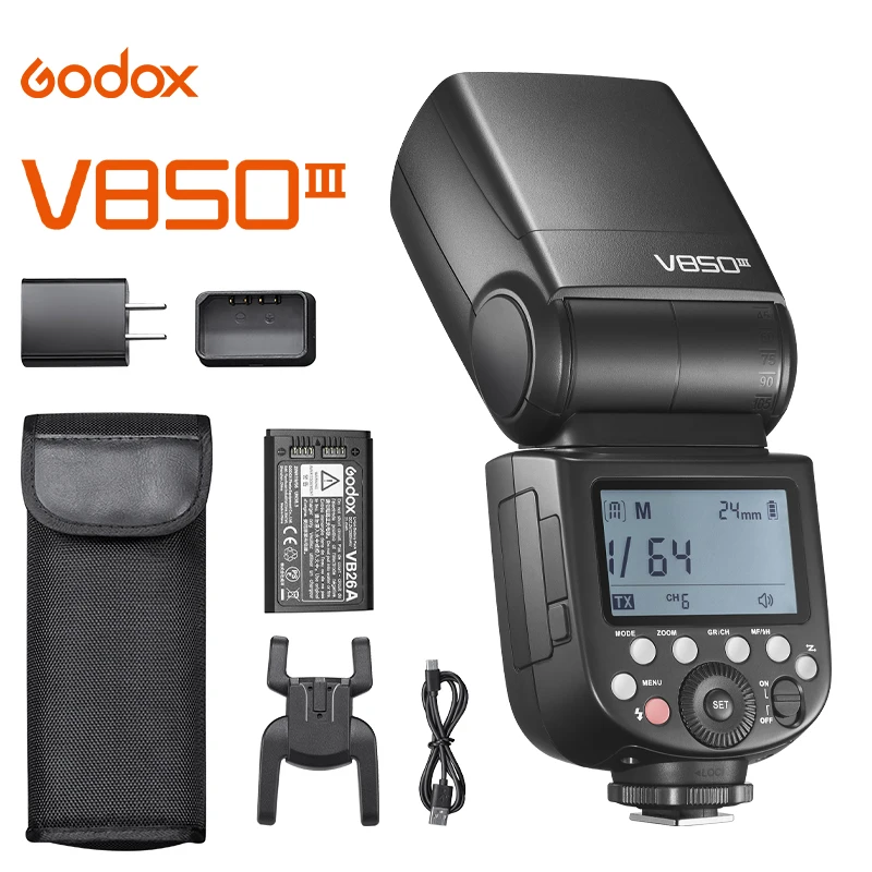 Godox V850III Flash Camera Flash 7.2V/2600mAh Battery HSS 1/8000 2.4G 1.5s Recycle Time 450 Full Power Pops for DSLR Cameras
Godox V850III Flash Camera Flash 7.2V/2600mAh Battery HSS 1/8000 2.4G 1.5s Recycle Time 450 Full Power Pops for DSLR Cameras