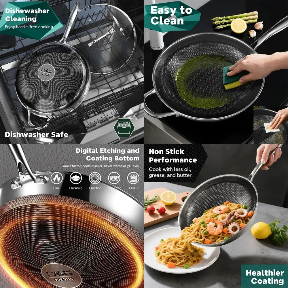 13-дюймовая сковорода-вок из нержавеющей стали с крышкой, антипригарная сковорода для жарки, совместима с индукционными и всеми типами плит, профессионального класса C
13-дюймовая сковорода-вок из нержавеющей стали с крышкой, антипригарная сковорода для жарки, совместима с индукционными и всеми типами плит, профессионального класса C