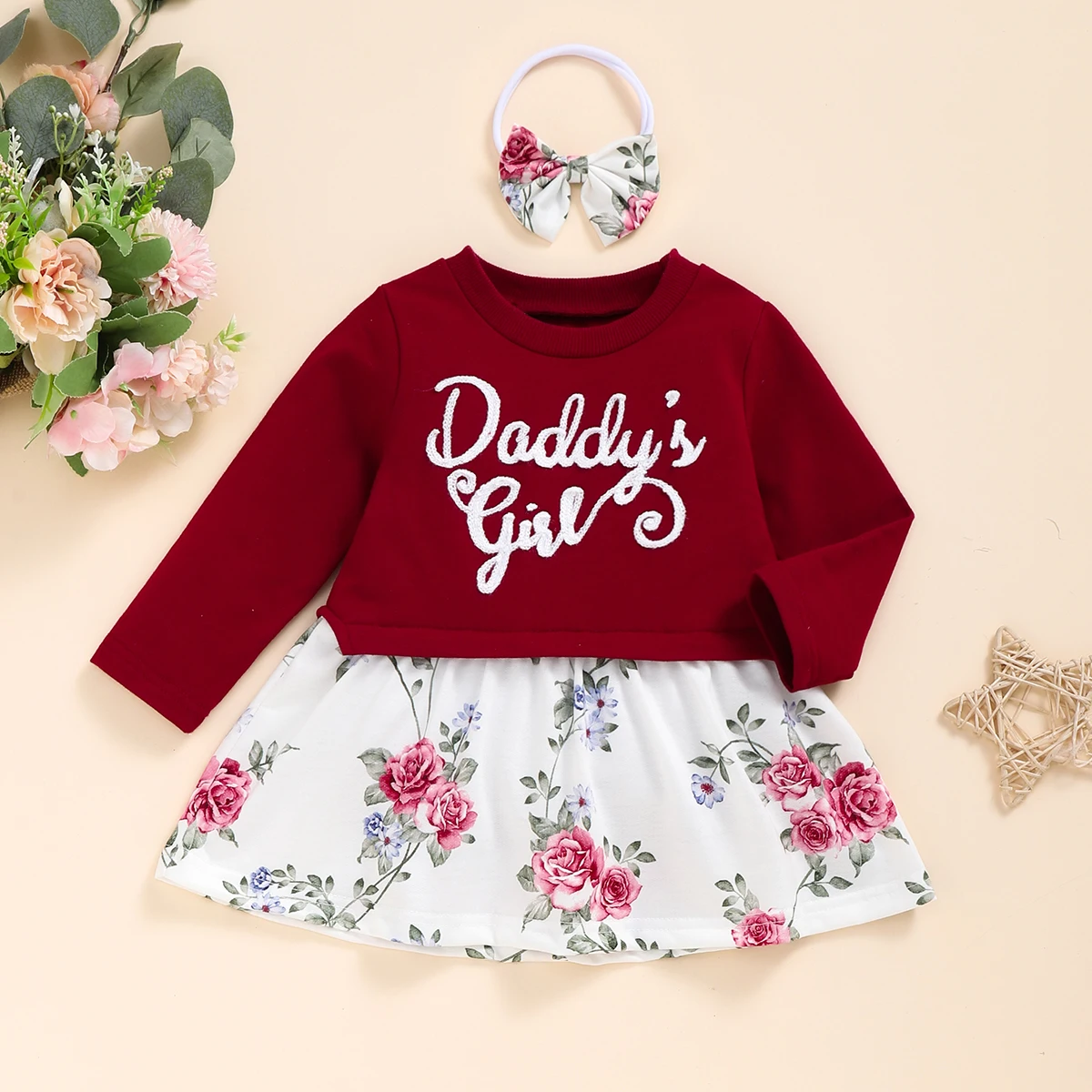 Girls Casual Spring Autumn Letter Print Floral Dress + Hairband Baby Girl's Clothing Set
Girls Casual Spring Autumn Letter Print Floral Dress + Hairband Baby Girl's Clothing Set