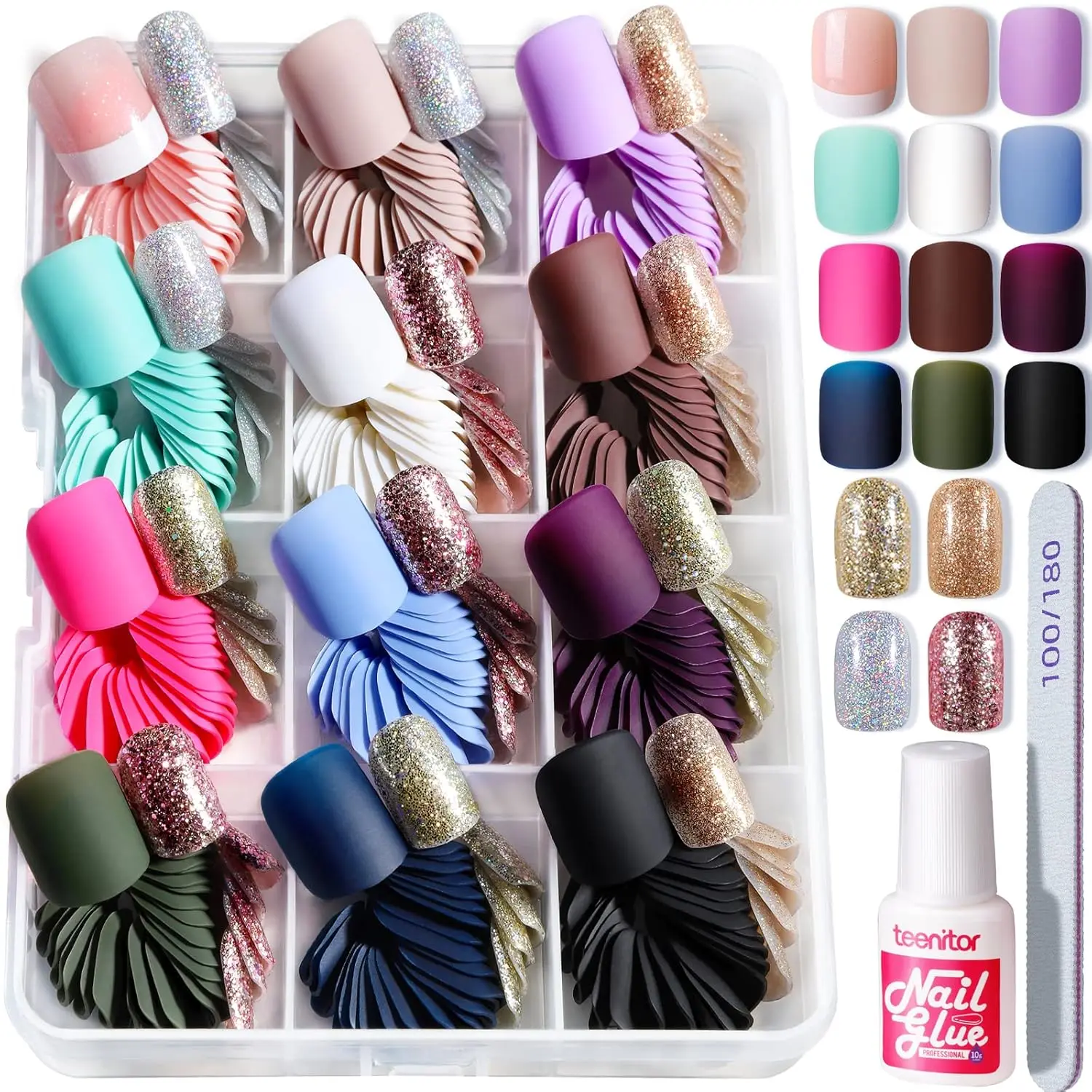 360Pcs Short Square Fake Nails, Matte & Glitter Press-On Nails, Full Cover False Nails Kit with Glue
360Pcs Short Square Fake Nails, Matte & Glitter Press-On Nails, Full Cover False Nails Kit with Glue