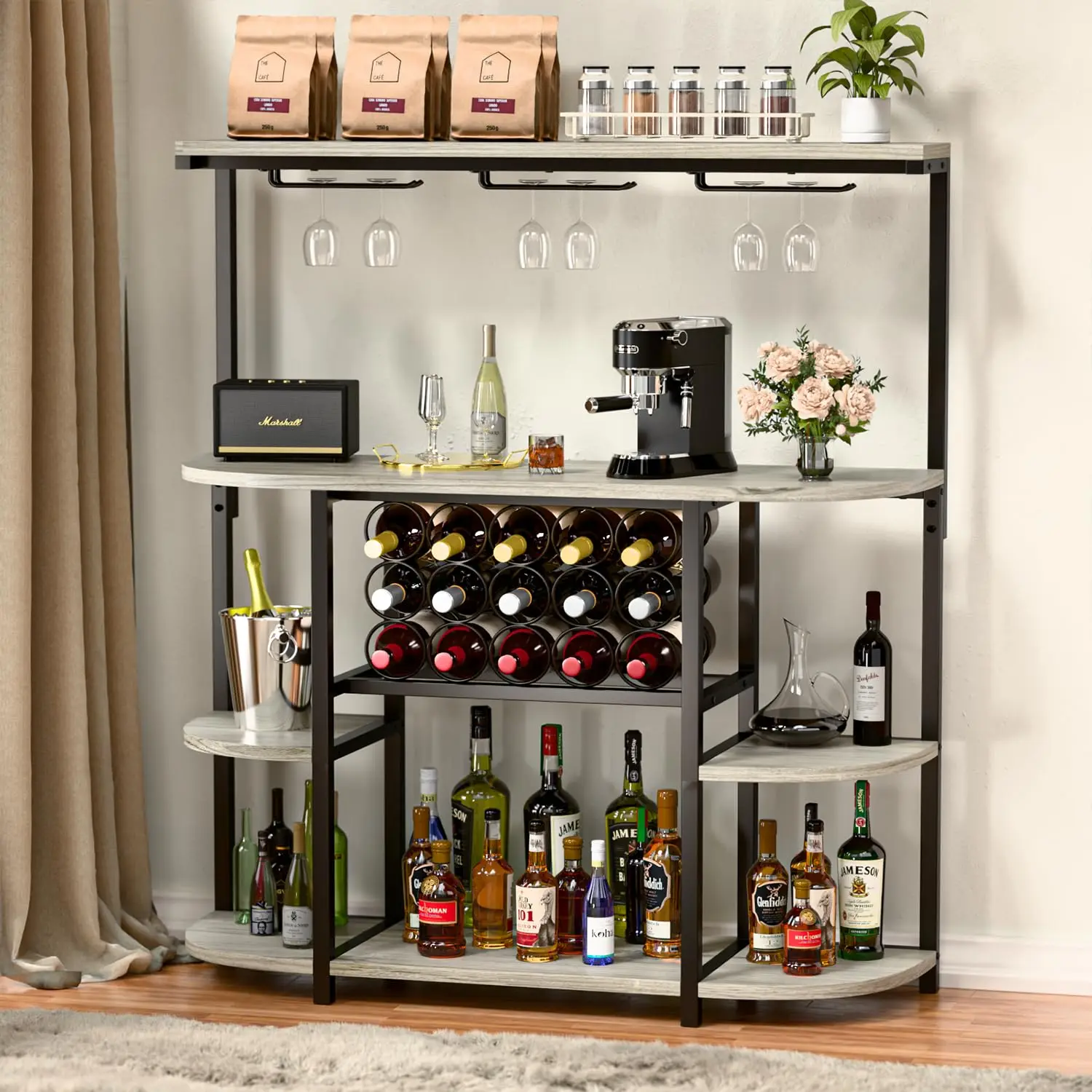 Mini Wine Bar Cabinet with Rack and Glass Holder, Home Liquor Bar Table, Bar Stand with 4-Tier Storage for Liquor, Customized
Mini Wine Bar Cabinet with Rack and Glass Holder, Home Liquor Bar Table, Bar Stand with 4-Tier Storage for Liquor, Customized
