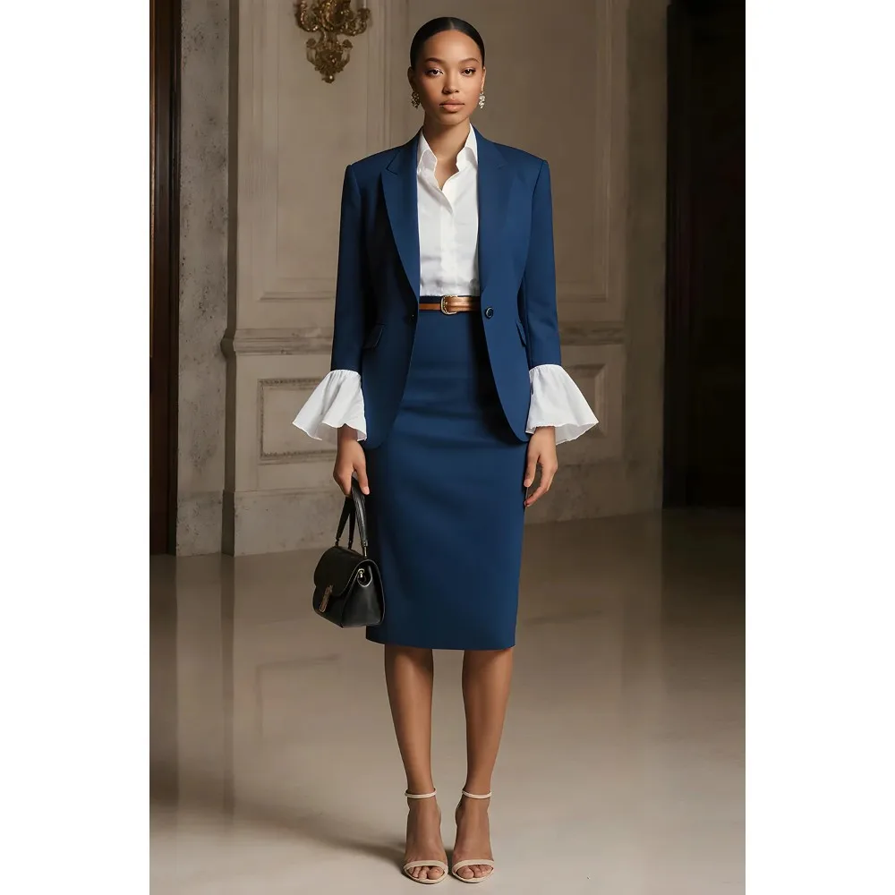 Women's 2 Piece Navy Blue Single Breasted Suit Pencil Skirt Business
Women's 2 Piece Navy Blue Single Breasted Suit Pencil Skirt Business