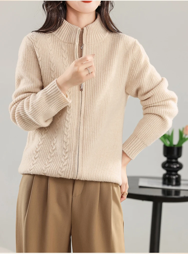 Women's New Merino Wool Sweater Fashion Cable Knit Zipper Cardigan Autumn Winter 100% Merino Wool Comfortable High Quality Tops
Women's New Merino Wool Sweater Fashion Cable Knit Zipper Cardigan Autumn Winter 100% Merino Wool Comfortable High Quality Tops