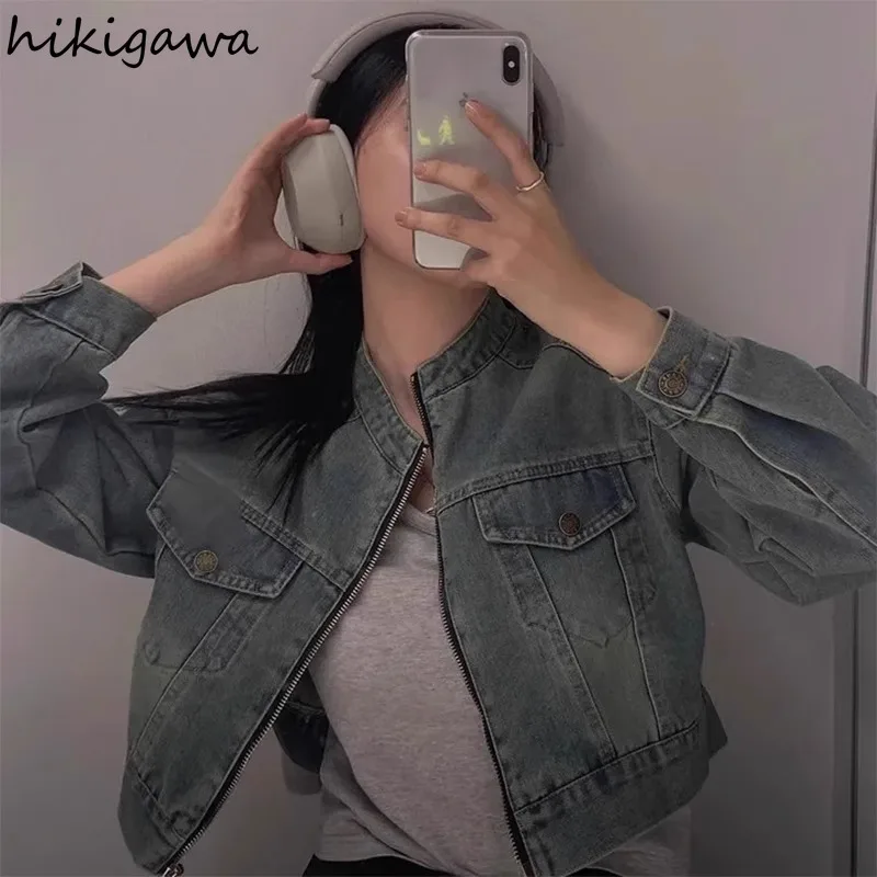 Корейские джинсовые куртки, женская одежда, джинсовые топы с воротником-стойкой и длинными рукавами Y2k, повседневные модные укороченные пальто на молнии, 2025 Ropa Mujer
Корейские джинсовые куртки, женская одежда, джинсовые топы с воротником-стойкой и длинными рукавами Y2k, повседневные модные укороченные пальто на молнии, 2025 Ropa Mujer