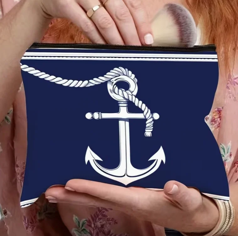 Nautical Anchor-Shaped Double-Sided Linen Makeup Bag - Navy Blue with White Secure Zipper Closure, Travel-Friendly Makeup Bag
Nautical Anchor-Shaped Double-Sided Linen Makeup Bag - Navy Blue with White Secure Zipper Closure, Travel-Friendly Makeup Bag