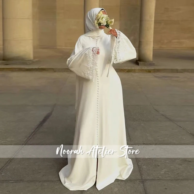 Simple Formal Wedding Dresses Mermaid Woman's Lace Long Sleeve Satin Bride Gowns Muslim Buttons Vestidos Customized Party Gala
Simple Formal Wedding Dresses Mermaid Woman's Lace Long Sleeve Satin Bride Gowns Muslim Buttons Vestidos Customized Party Gala