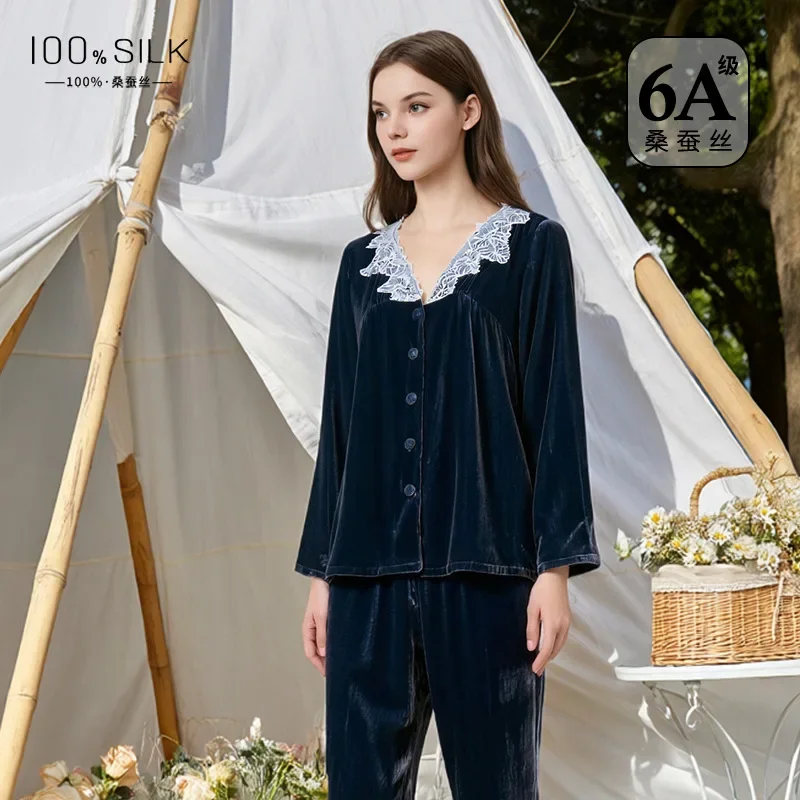Elegant French Style Mulberry Silk Pajama Set Women Winter Velvet Long Sleeve Shirt & Pants Pajamas Loungewear Outdoor Homewear
Elegant French Style Mulberry Silk Pajama Set Women Winter Velvet Long Sleeve Shirt & Pants Pajamas Loungewear Outdoor Homewear