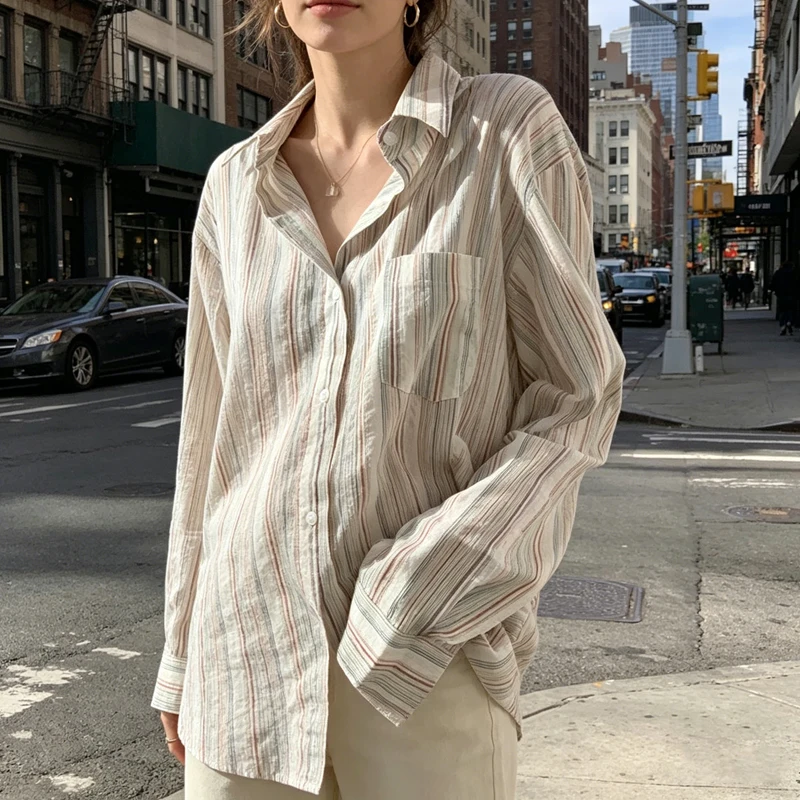 Casual Loose Button Shirts for Women Vintage Striped Sunscreen Shirt with Pocket Spring Fashion Casual Straight Blouse
Casual Loose Button Shirts for Women Vintage Striped Sunscreen Shirt with Pocket Spring Fashion Casual Straight Blouse