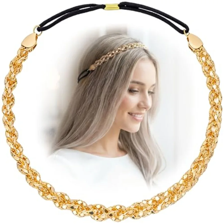 OIIKI Gold Rhinestone Headpiece for Women, Vintage Sparkly Elastic Hair Chain Headband, Bling Twisted Crystal 70s Disco Head Je
OIIKI Gold Rhinestone Headpiece for Women, Vintage Sparkly Elastic Hair Chain Headband, Bling Twisted Crystal 70s Disco Head Je