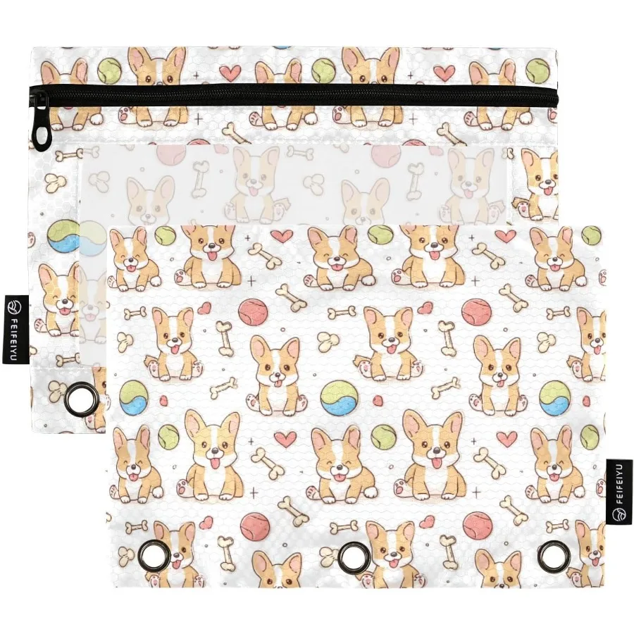 Сумки для переплета Симпатичная сумка Kawaii Corgi Peil для 3-х кольцевых переплетов, 2 упаковки, прозрачная сумка-переплет на молнии для офисных школьных принадлежностей 
Сумки для переплета Симпатичная сумка Kawaii Corgi Peil для 3-х кольцевых переплетов, 2 упаковки, прозрачная сумка-переплет на молнии для офисных школьных принадлежностей