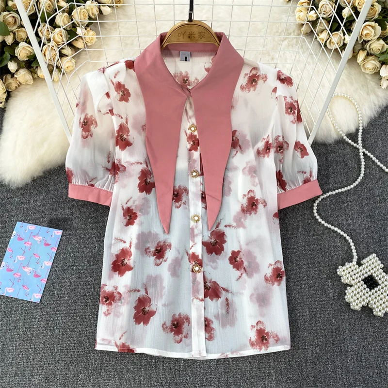 Summer Women Vintage Lapel Puff Sleeve Print Shirt Jacket 2023 New Slim Single-breasted Short Sleeve Ladies Chiffon Blouse Tops
Summer Women Vintage Lapel Puff Sleeve Print Shirt Jacket 2023 New Slim Single-breasted Short Sleeve Ladies Chiffon Blouse Tops