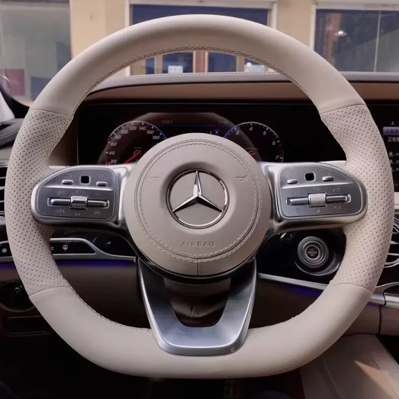 Hand-stitched non-slip Beige Genuine Leather Steering Wheel Cover for Mercedes Benz W205 C118 W177 V177 W247 C257 W213 2018-2021
Hand-stitched non-slip Beige Genuine Leather Steering Wheel Cover for Mercedes Benz W205 C118 W177 V177 W247 C257 W213 2018-2021