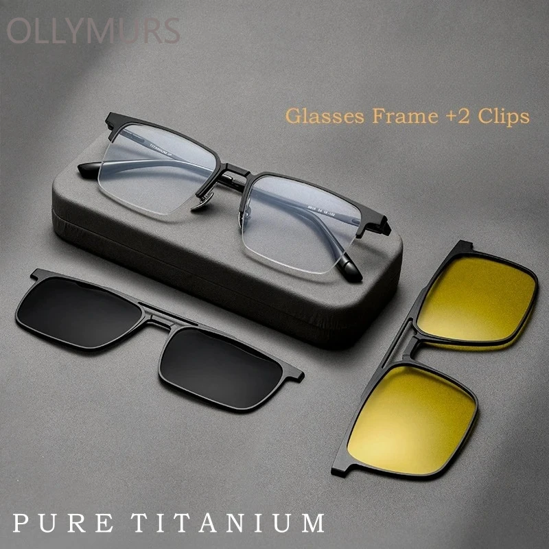 OLLYMURS Ultra-light Polarized Clip on Glasses Retro Square Luxury Pure Titanium Optical Prescription Half frame Eyewear Men 
OLLYMURS Ultra-light Polarized Clip on Glasses Retro Square Luxury Pure Titanium Optical Prescription Half frame Eyewear Men