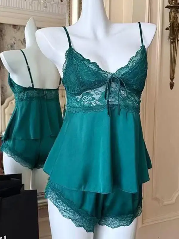 plus Size Sexy Lace Ice Silk Splice Strap Sleepwear Women's Summer Thin Home Clothes Set Casual Loose Fit High Waist Shorts
plus Size Sexy Lace Ice Silk Splice Strap Sleepwear Women's Summer Thin Home Clothes Set Casual Loose Fit High Waist Shorts