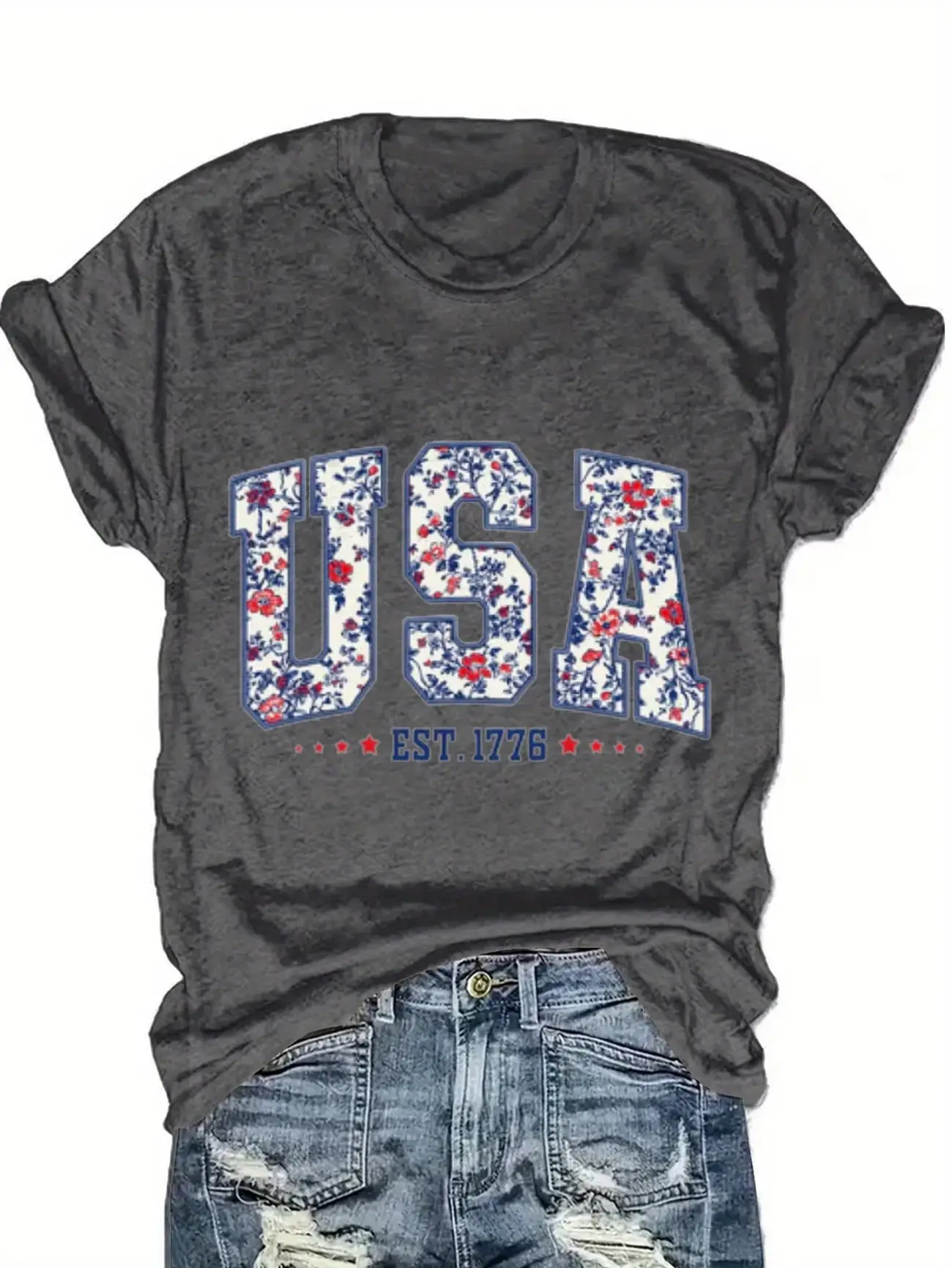 Plus size women's short sleeve T-shirt Usa Floral Pattern Stars And Stripes Everyday comfortable and versatile style summer
Plus size women's short sleeve T-shirt Usa Floral Pattern Stars And Stripes Everyday comfortable and versatile style summer