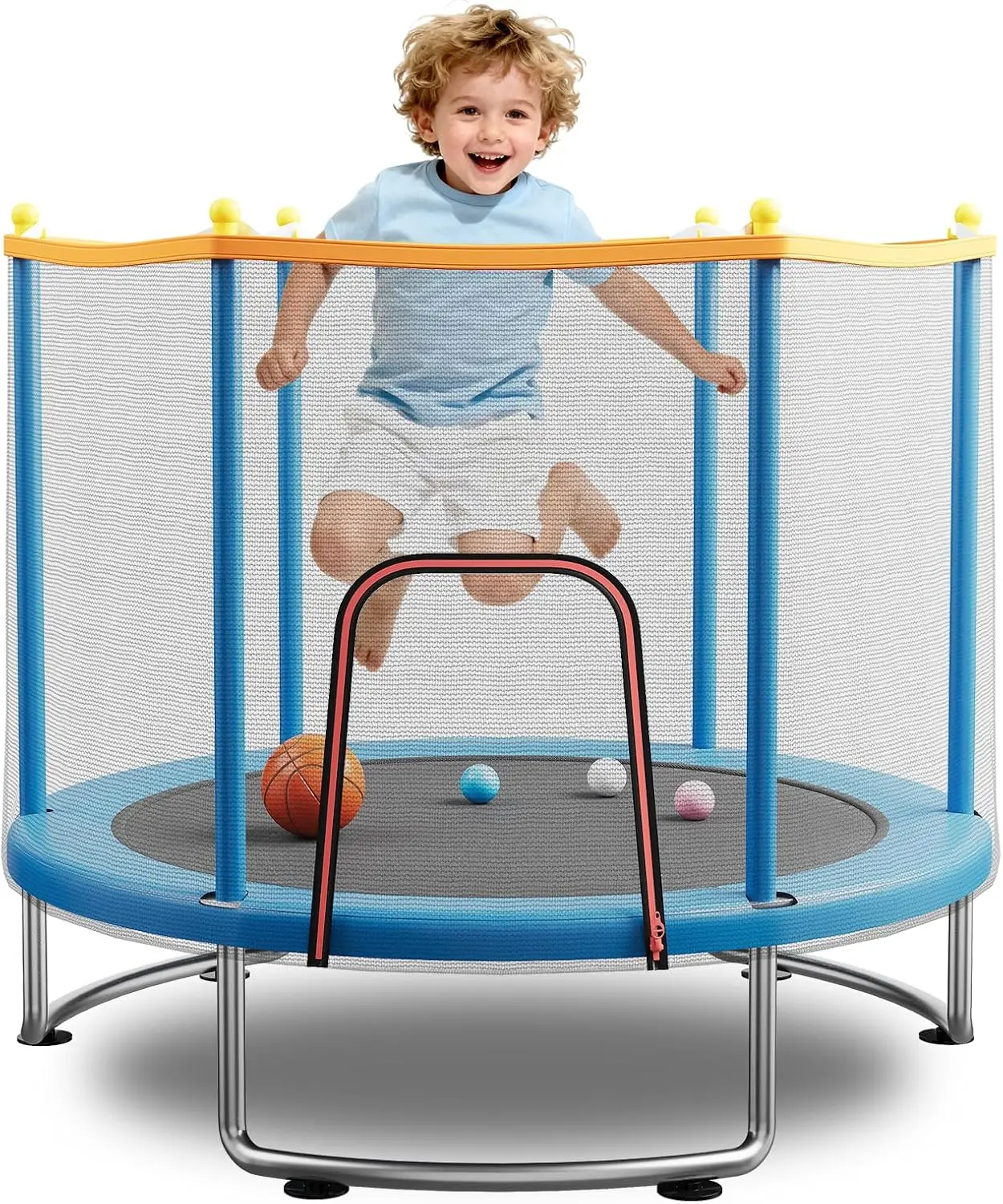 Trampoline with Safety Net, 440lbs Capacity, Rust-Proof Legs, Adjustable Bar & Toys for Indoor Outdoor Use Ages 1-8
Trampoline with Safety Net, 440lbs Capacity, Rust-Proof Legs, Adjustable Bar & Toys for Indoor Outdoor Use Ages 1-8