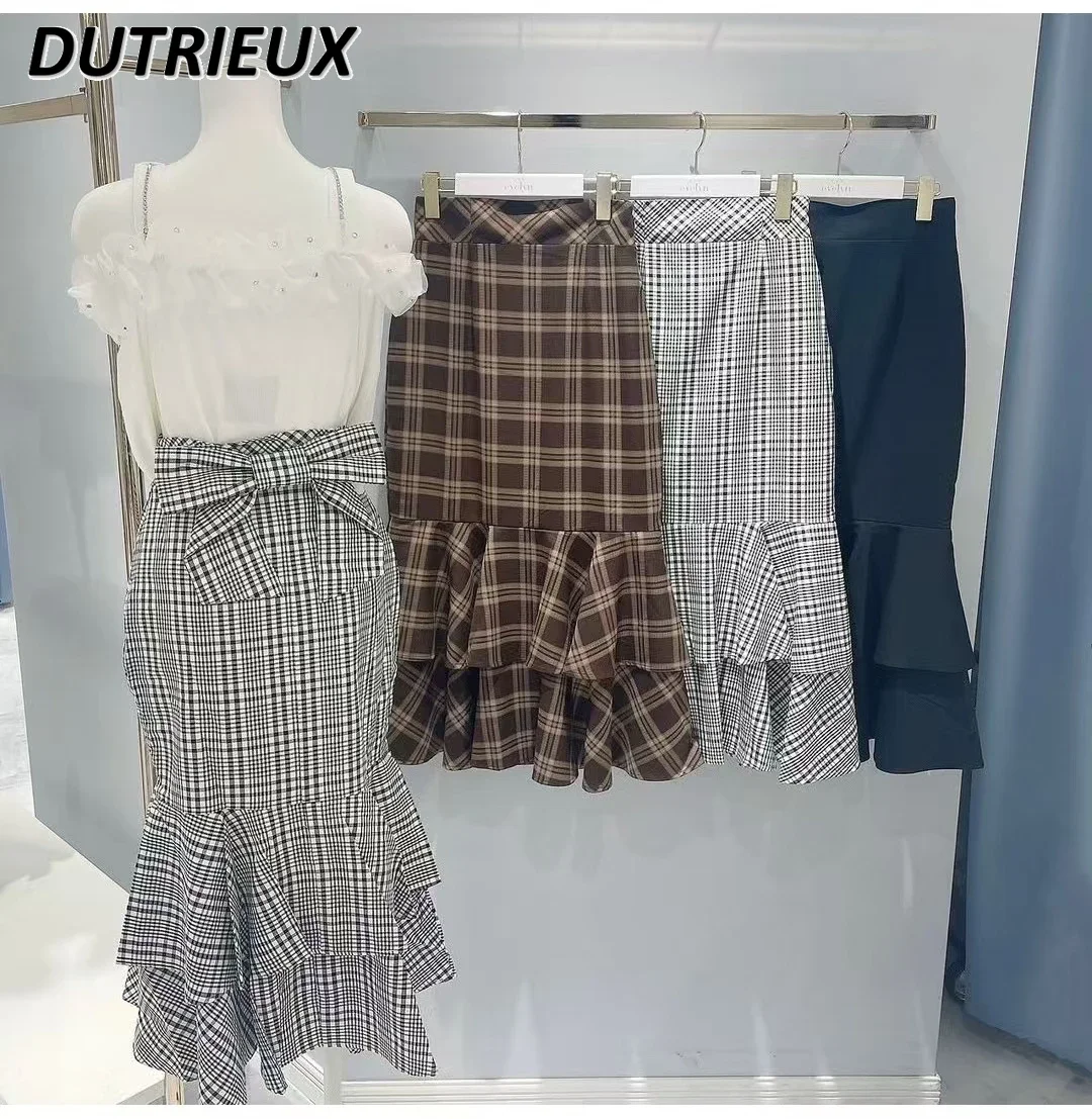 Japanese Plaid Bow Lace-up Fishtail Skirts Autumn Winter New Versatile Sweet Girls Ruffles High Waist Medium and Long Skirts
Japanese Plaid Bow Lace-up Fishtail Skirts Autumn Winter New Versatile Sweet Girls Ruffles High Waist Medium and Long Skirts